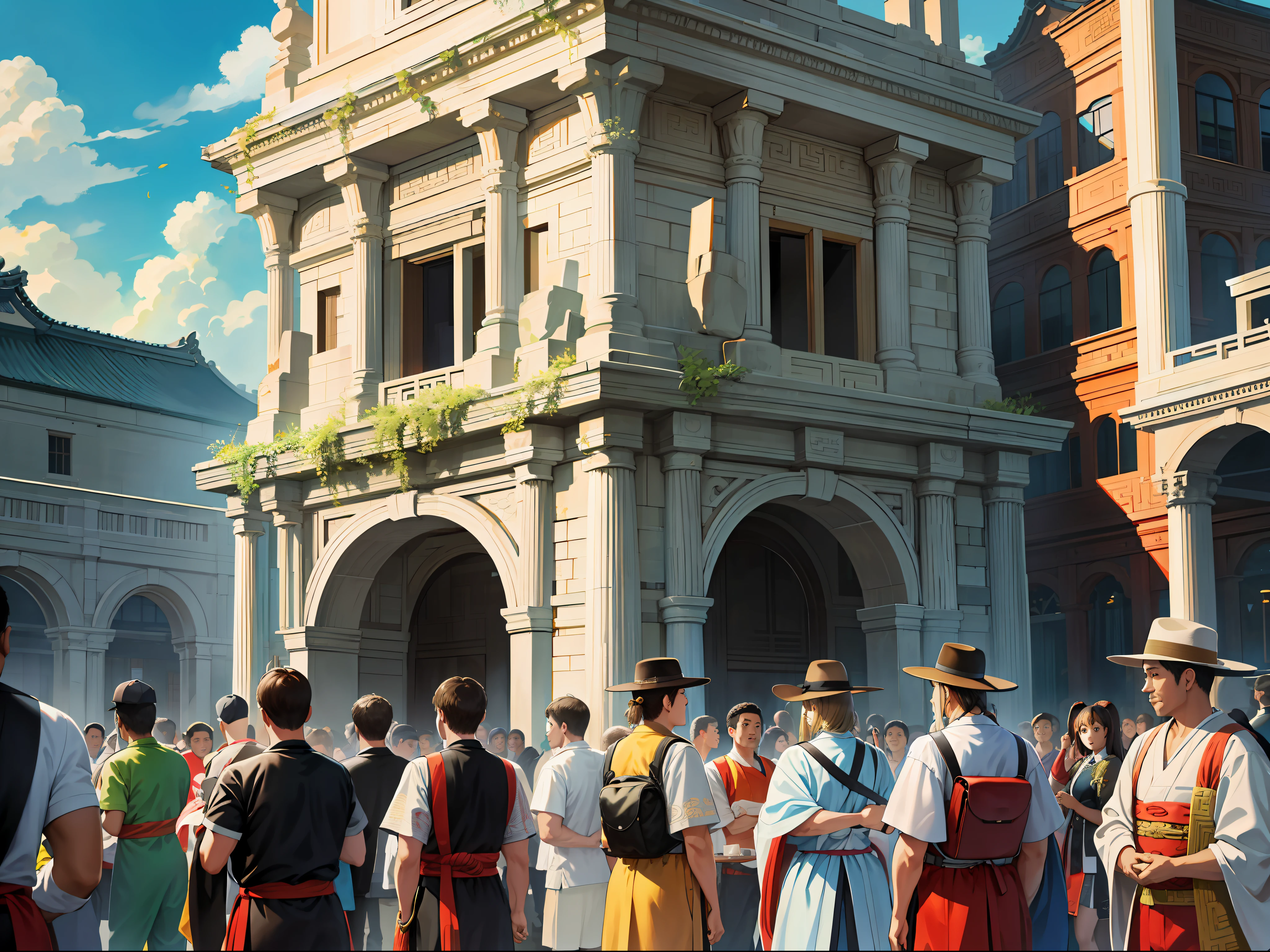 (absurd, high resolution, super detailed, realistic,), crowd, onlookers, ancients, discussion, Tang style, super high resolution, 8K