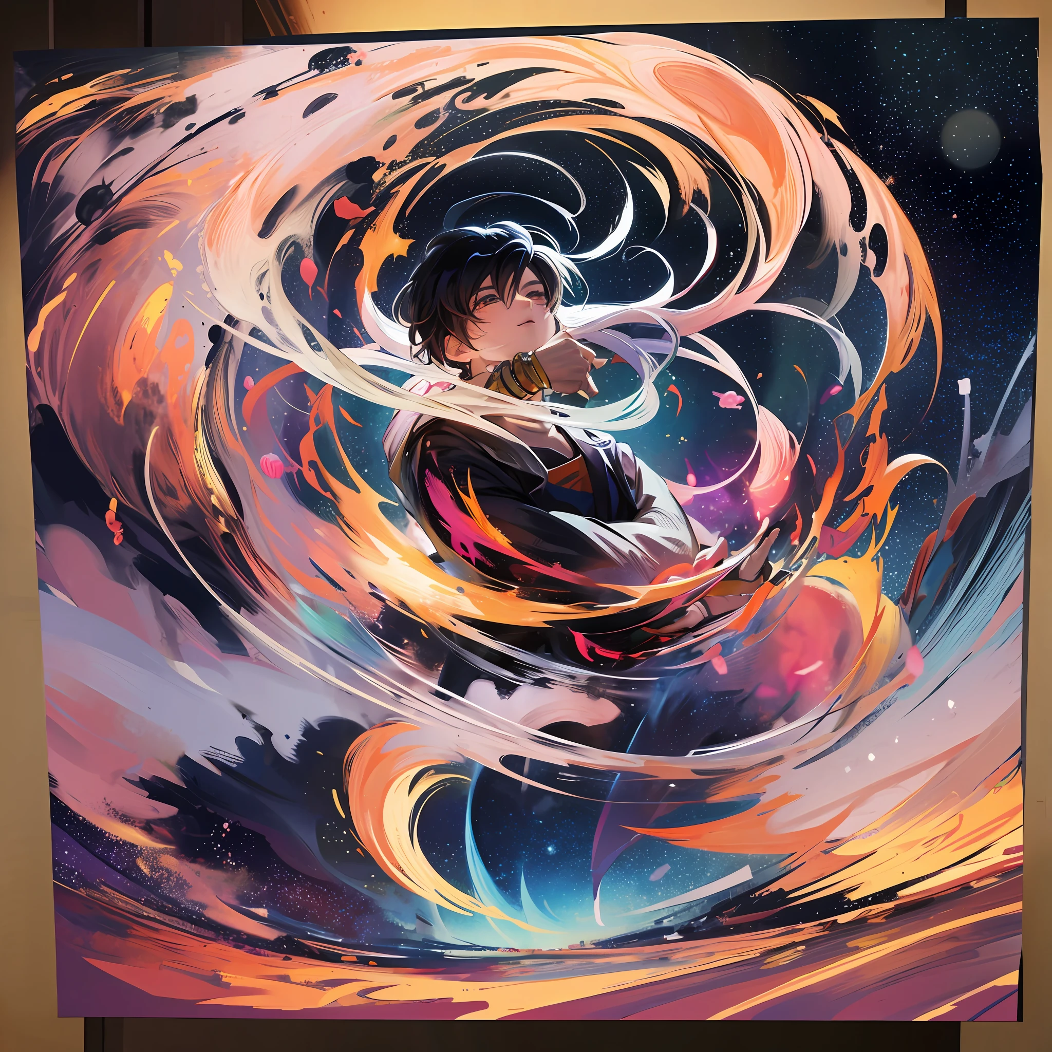 Fusion between Son Goku and Majin Buu, anime style, night sky scenery, stars decorating the environment. hyper detailed, --auto --s2