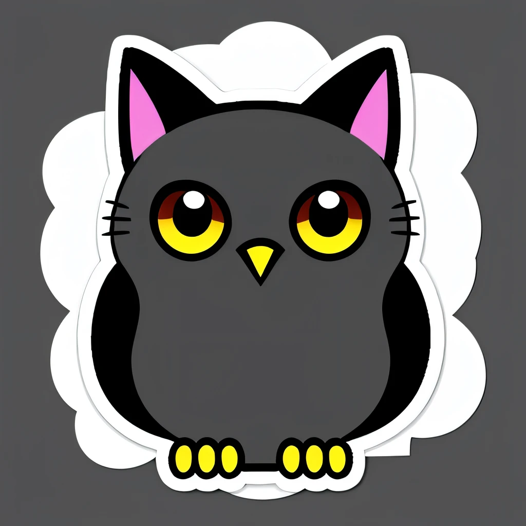 ((sticker)), awesome , chibi cat owl with cute eyes, cute mouth 4k, high quality, white background, high details, --ar 1:1, illustrator, transparent background