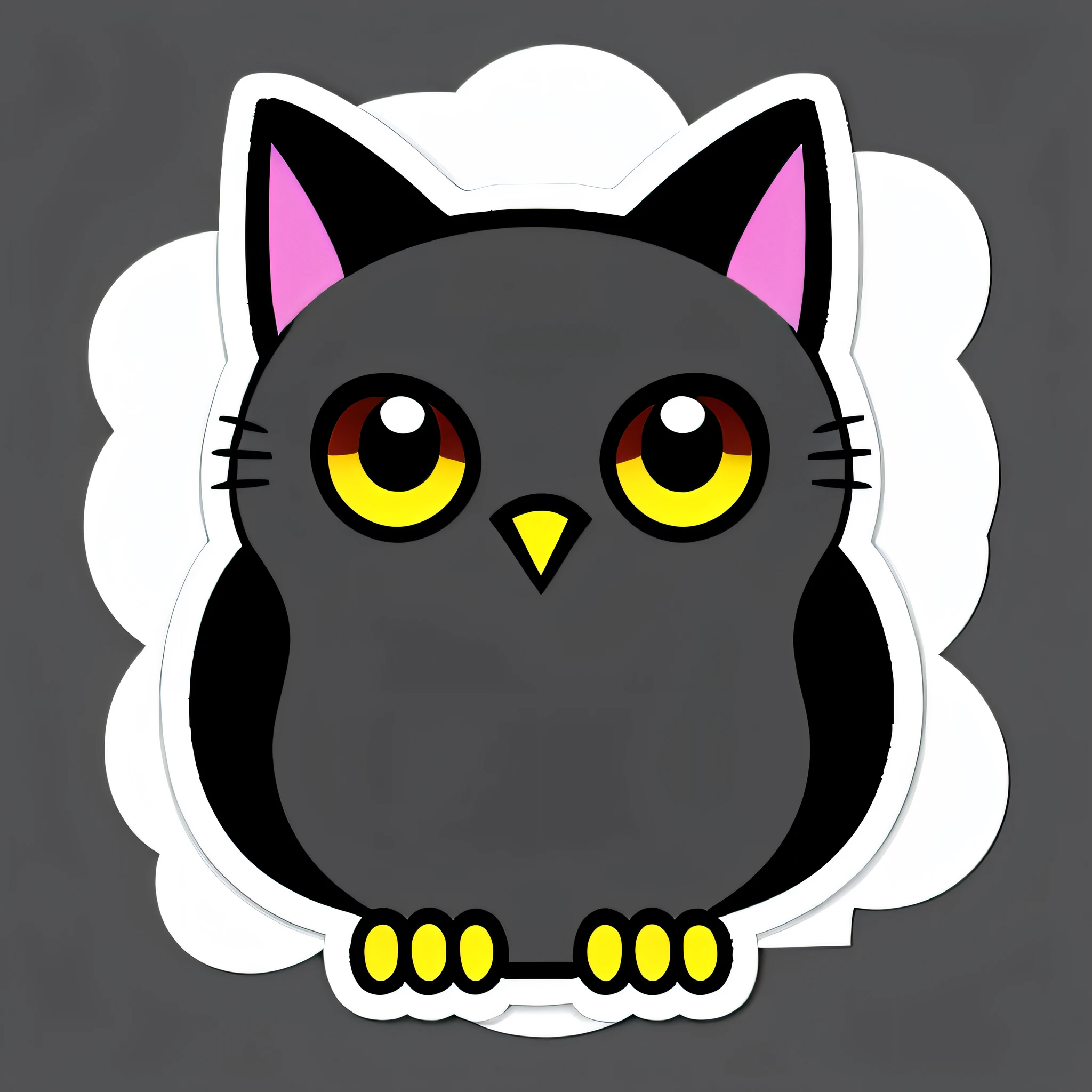 ((sticker)), awesome , chibi cat owl with cute eyes, cute mouth 4k, high quality, white background, high details, --ar 1:1, illustrator, transparent background
