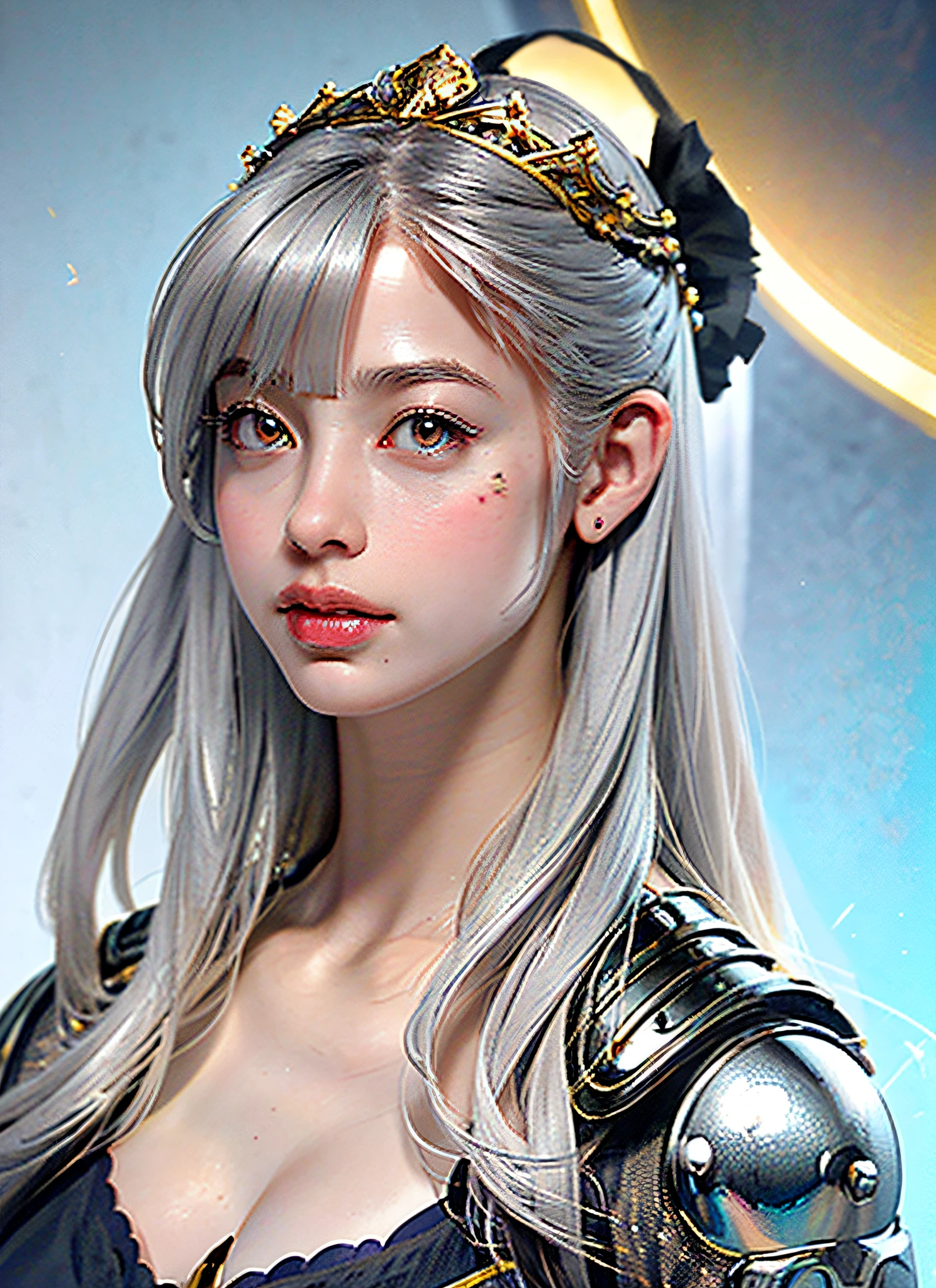 Ultra detailed complex 3d rendering of face, (big: 6.8), huge breasts, red bra, long hair, watch viewer, , parted lips, (shiny skin),realistic sensual gravure idol, (cleavage), intricate details, beautiful porcelain profile super detailed complex 3d rendering of face, light effects, super detailed big crown decorated with jewels: 1.2), big,, (bra blue), sexy swimsuit, (surreal), (ultra-real), (high resolution), (8K), (very detailed), (beautiful detailed eyes), (best quality), (ultra detailed), jewels with intricate details (), (glamorous black armor: 1.4), 1 girl, solo, long hair, wind, gorgeous face, top quality, masterpiece, maximum detail, diffused lighting, (gray hair: 1.3), Valhalla Valkyrie, mechanical arm, beauty, facial muscles