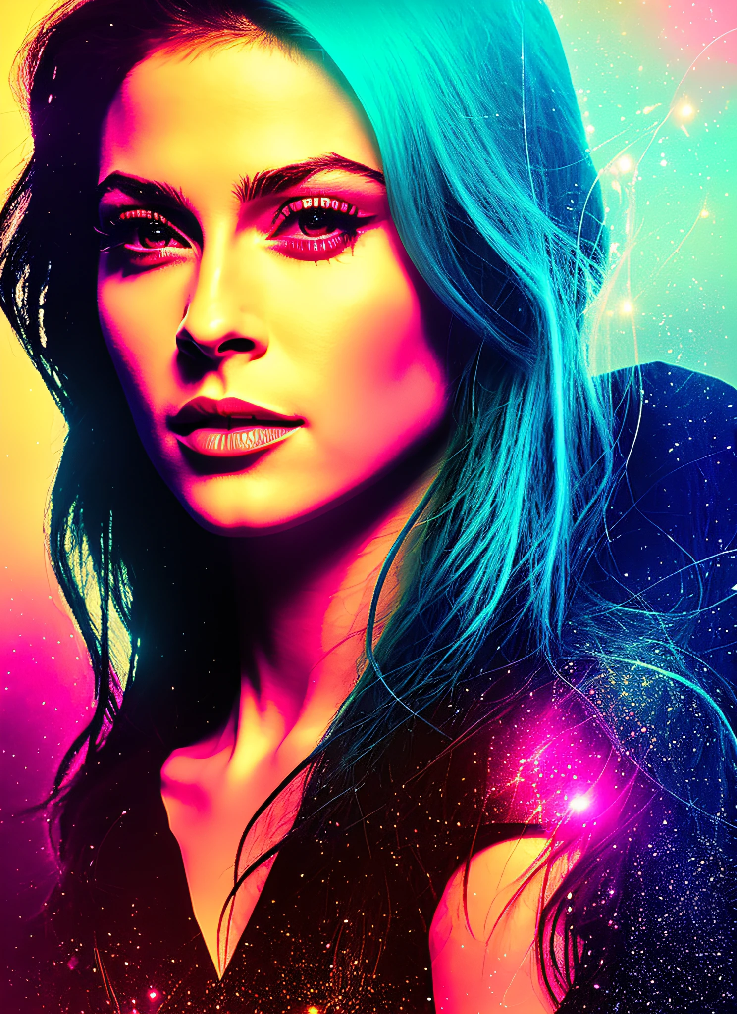 (snthwve style:1) (nvinkpunk:0.7) Detailed face of singer Madonna, (hallucinating colorful soap bubbles), by Jeremy Mann, by Sandra Chevrier, by Dave McKean and Richard Avedon and Maciej Kuciara, punk rock, tank girl, high detail, 8k, sharp focus, natural lighting, subsurface dispersion, f2, 35mm, film grain