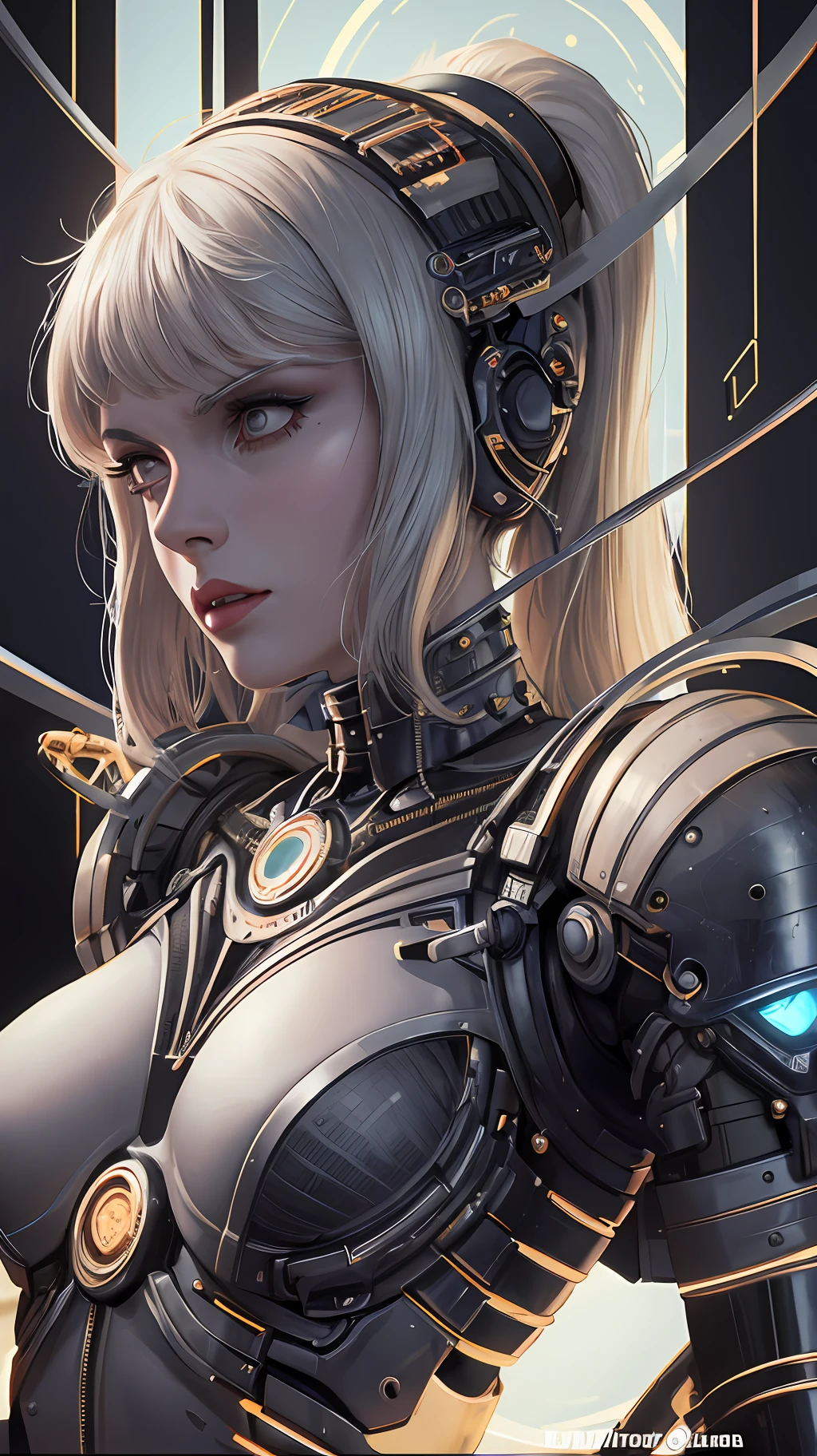 ((Debbie Harry)), 1mechanical girl,((ultra realistic details)), portrait, global illumination, shadows, octane render, 8k, ultra sharp,metal,intricate, ornaments detailed, cold colors, egypician detail, highly intricate details, realistic light, trending on cgsociety, glowing eyes, facing camera, neon details, machanical limbs,blood vessels connected to tubes,mechanical vertebra attaching to back,mechanical cervial attaching to neck,sitting,wires and cables connecting to head