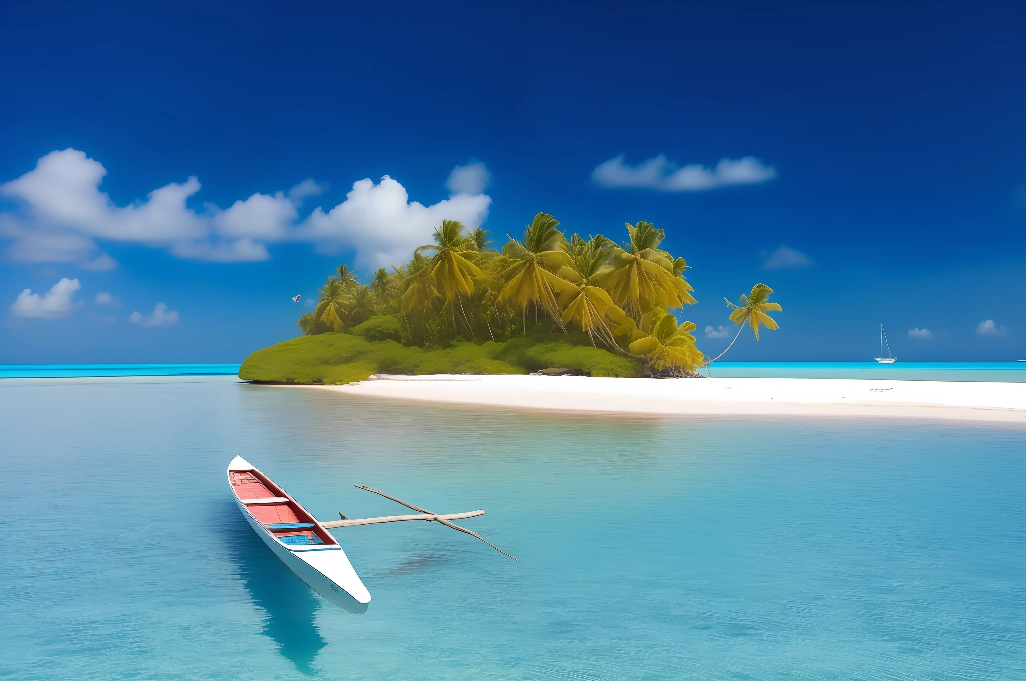 there is a boat in the water near a small island, tropical island, beautiful tropical island beach, tropical beach paradise, tropical paradise, tropical location, a ship on a deserted island, at a tropical beach, tropical beach, beautiful beach, breath-taking beautiful beach, island in a blue sea, vacation photo, paradise in the background, paradise, travel, tropical ocean