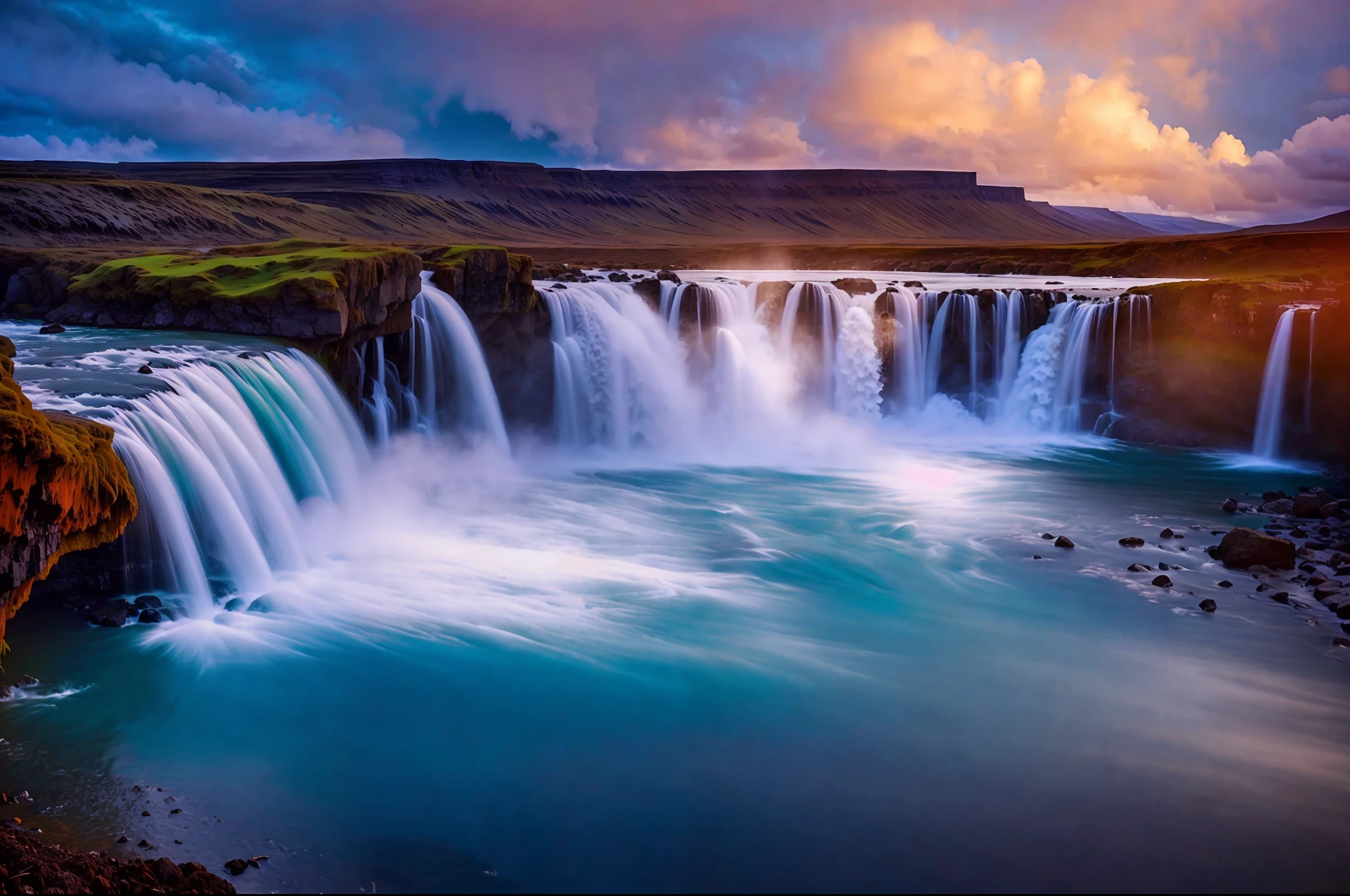 waterfall with a large amount of water flowing over it, beautiful stunning waterfall, stunning waterfall, breathtaking landscape, breathtaking look, incredibly beautiful, epic and stunning, beautiful waterfall, an endless waterfall, with waterfalls and river, peaceful beautiful waterfall, floating waterfalls, immense waterfall, amazing background, beautiful image, majestic nature scenery, very beautiful photo, iceland, jaw-dropping beauty