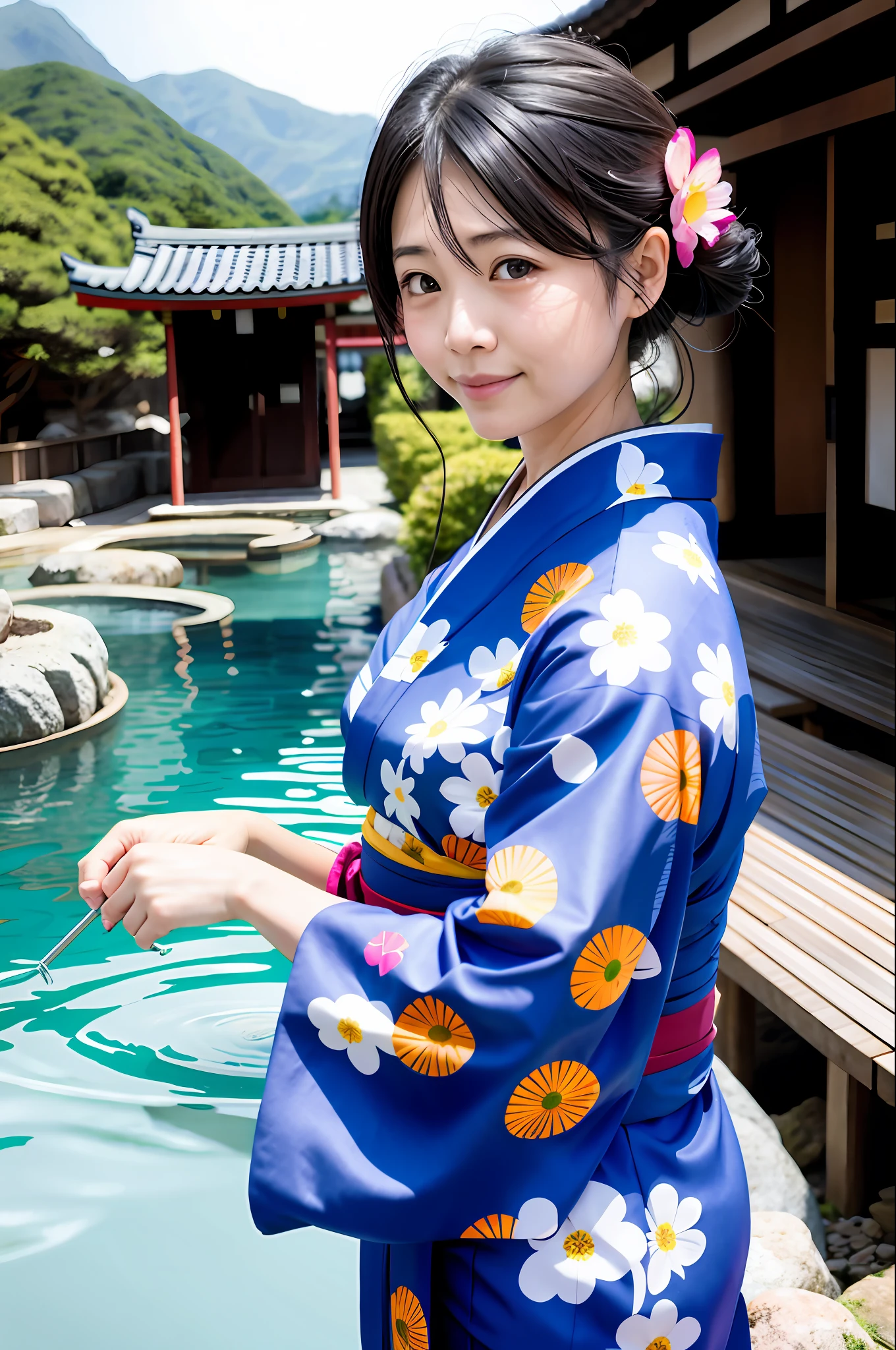 Woman in yukata, hot spring town