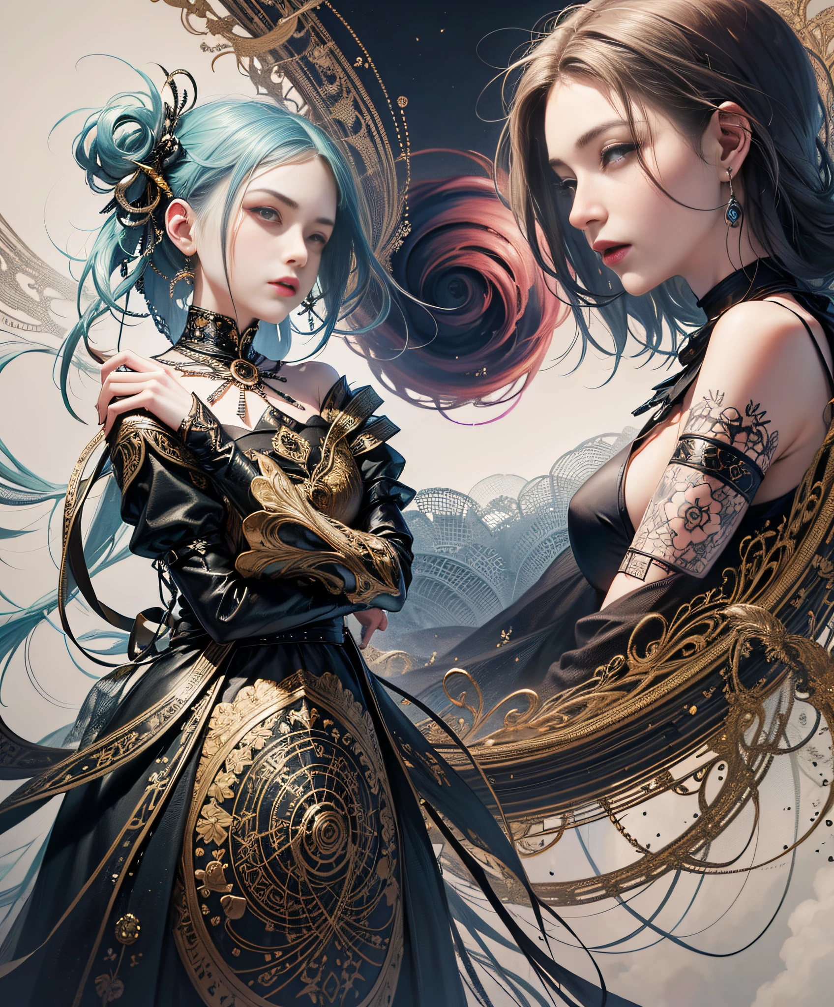 Official Art, Unified 8k Wallpapers, Ultra Detailed, Beautiful and Aesthetic, Masterpiece, Best Quality, (Zentangle, Mandala, Tangles, Entanglement), (Fractal Art: 1.3), 1girl, Very Detailed, Dynamic Angle, Cowboyshot, Most Beautiful Forms Chaotic, Elegant, Bright Colors, Romanticism, James Jean, Robbie Devi Antono, Ross Tran, Francis Bacon, Michal Mraz, Adrian Ghenny, Petra Courtwright, Gerhard Richter, Takashi Yamamoto, Ashley Wood, atmospheric, ecstatic notes, flow notes visible