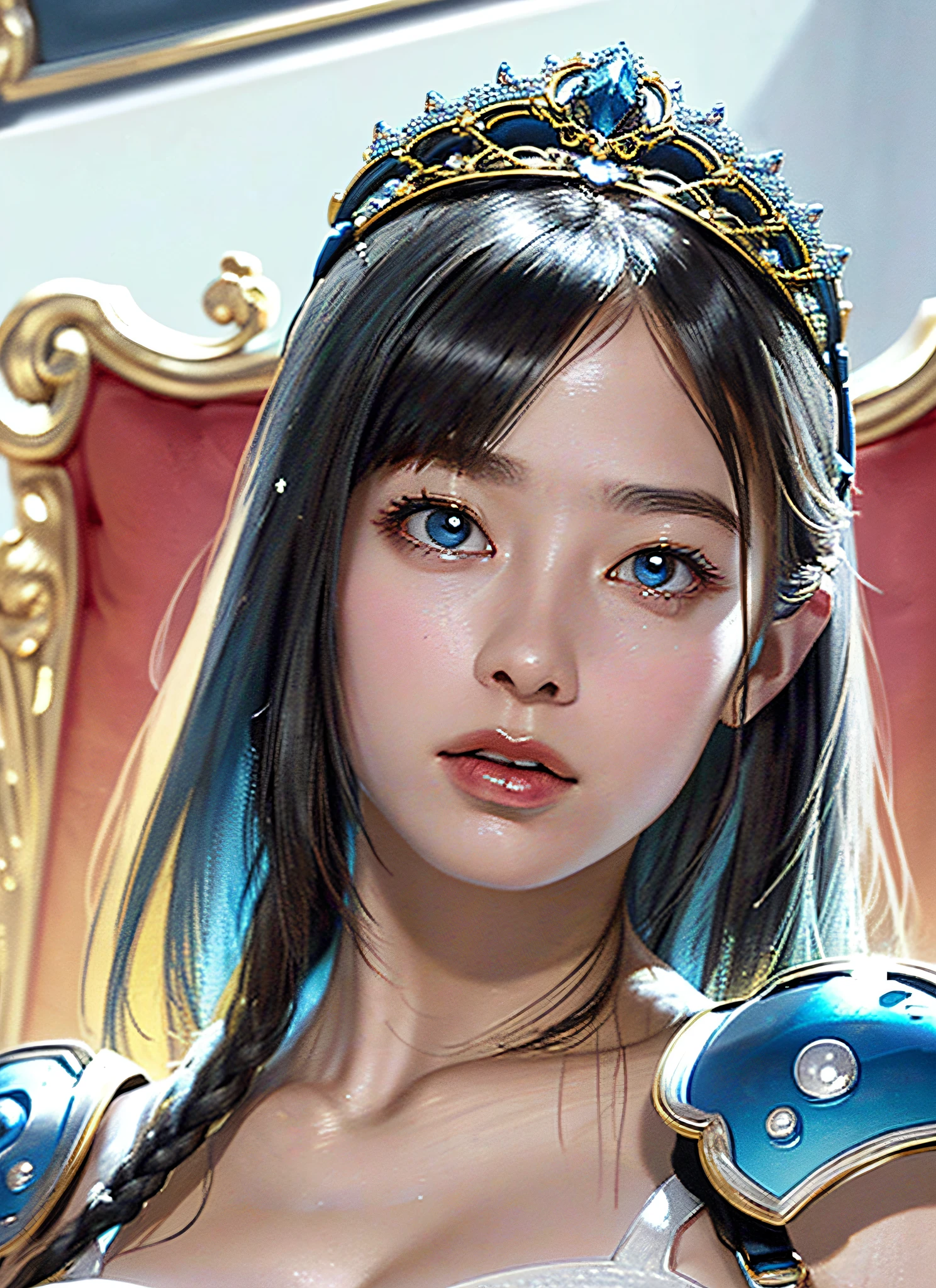 Ultra detailed complex 3D rendering of face, (big breasts: 6.8), glamour shot full body image, huge breasts, red bra, long hair, viewer show, , parted lips, (shiny skin),((Realistic lighting, top quality, 8K, masterpiece: 1.3)), Clear Focus: 1.2, 1 girl, Perfect figure: 1.4, , (cleavage), intricate details, Ultra detailed complex 3d rendering of beautiful porcelain profile face, light effects, jeweled super detailed big crown: 2.2), big,, (bra blue), sexy swimsuit, (surreal), (high resolution), (8K), (very detailed), (beautiful detailed eyes), (best quality), (super detailed), (ultra detailed), jewels with intricate details (), (ornate blue armor: 1.3), 1 girlSolo, Long Hair, Wind, Gorgeous Face, Top Quality, Masterpiece, Maximum Detail, Diffused Lighting, (Black Hair: 1.3), Valhalla Valkyrie, Mechanical Arm, Beauty, Facial Muscles