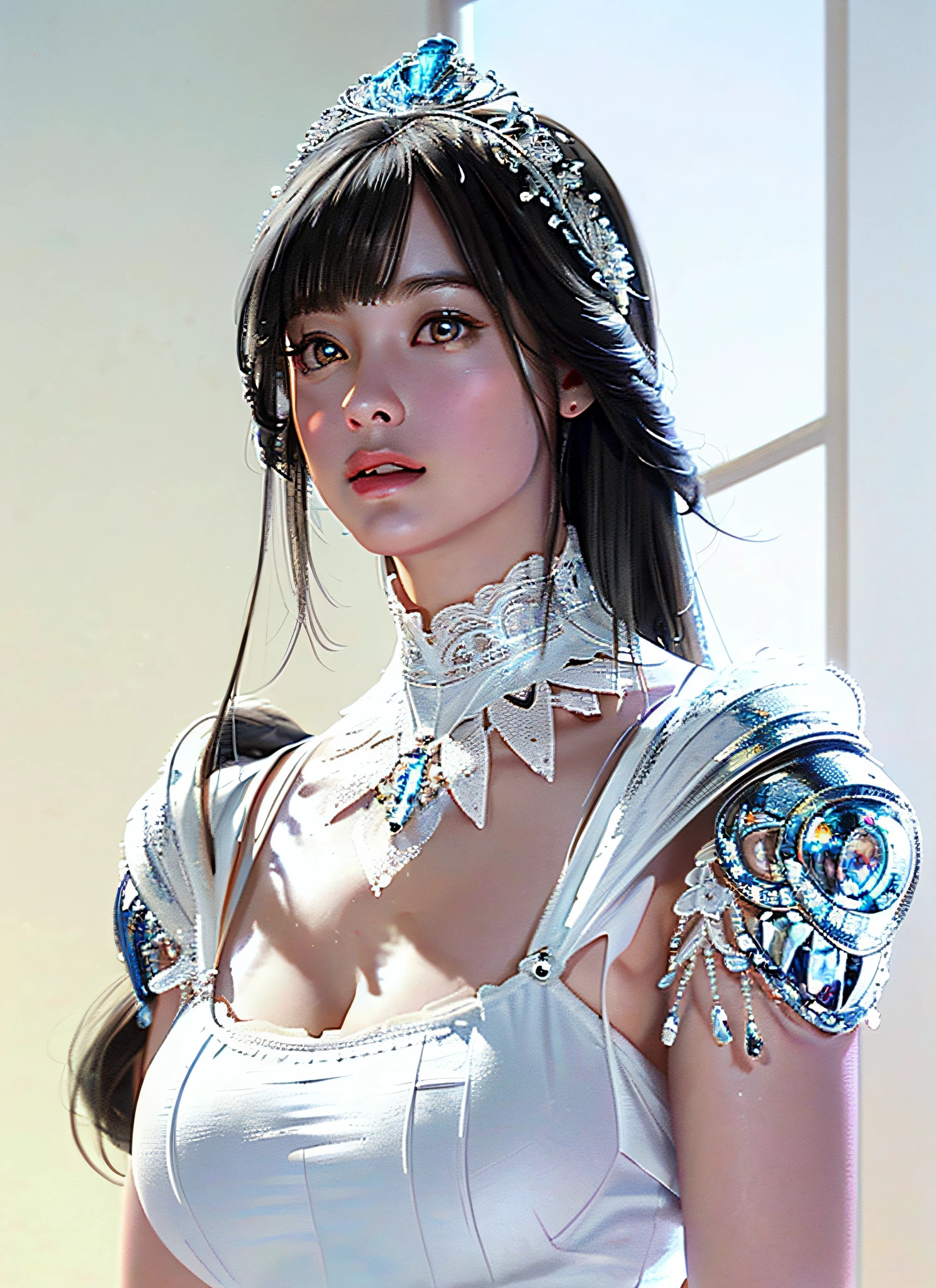 Ultra detailed complex 3D rendering of face, (big breasts: 6.8), glamour shot full body image, huge breasts, red bra, long hair, viewer show, , parted lips, (shiny skin),((Realistic lighting, top quality, 8K, masterpiece: 1.3)), Clear Focus: 1.2, 1 girl, Perfect figure: 1.4, , (cleavage), intricate details, Ultra detailed complex 3d rendering of beautiful porcelain profile face, light effects, jeweled super detailed big crown: 2.2), big,, (bra blue), sexy swimsuit, (surreal), (high resolution), (8K), (very detailed), (beautiful detailed eyes), (best quality), (super detailed), (ultra detailed), jewels with intricate details (), (ornate blue armor: 1.3), 1 girlSolo, Long Hair, Wind, Gorgeous Face, Top Quality, Masterpiece, Maximum Detail, Diffused Lighting, (Black Hair: 1.3), Valhalla Valkyrie, Mechanical Arm, Beauty, Facial Muscles