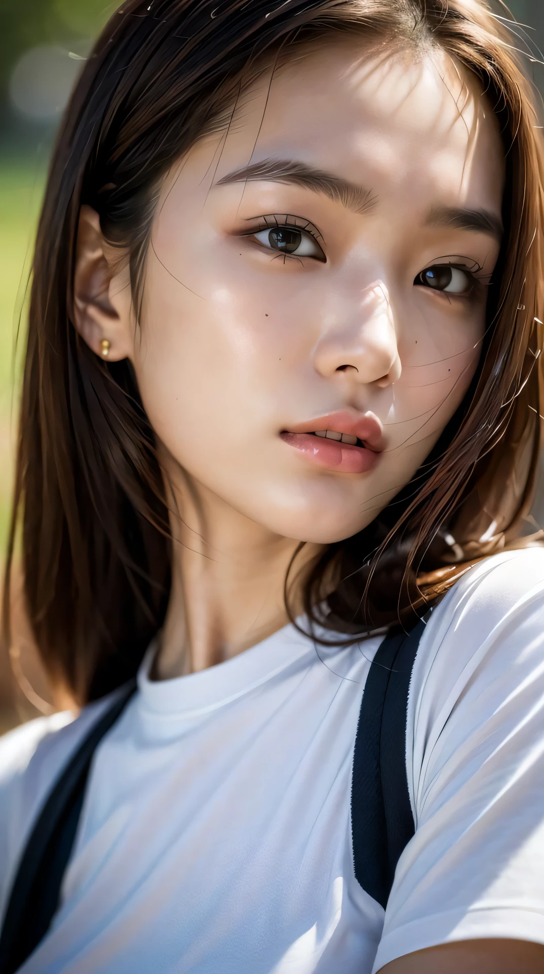 32k, best quality, masterpiece, realistic, ultra detail, photography, HDR, ROW photo, highres, absurdres, smoother light, official art, depth of field, brightening light,
close-up, slender, finely detailed face, angry, beautiful details eyes, 19years old korean, pretty, best quality real texture skin,
t-shirts,