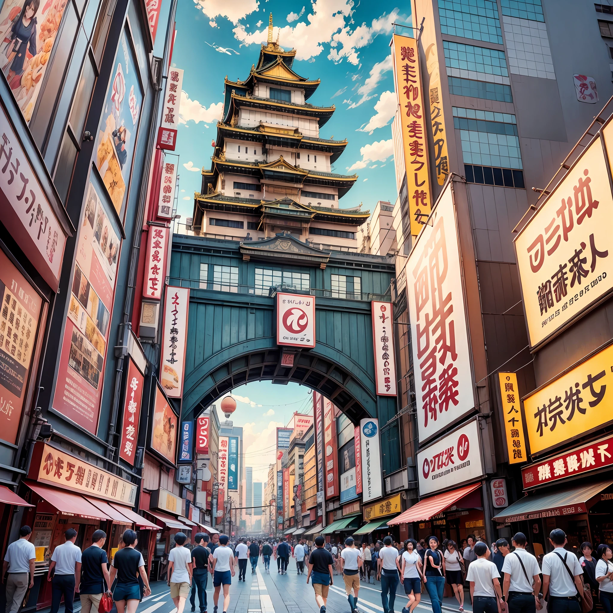Osaka, image, poster, Tsutenkaku, Osaka Castle, Devouring doll, Dotonbori, Glico sign --auto --s2
