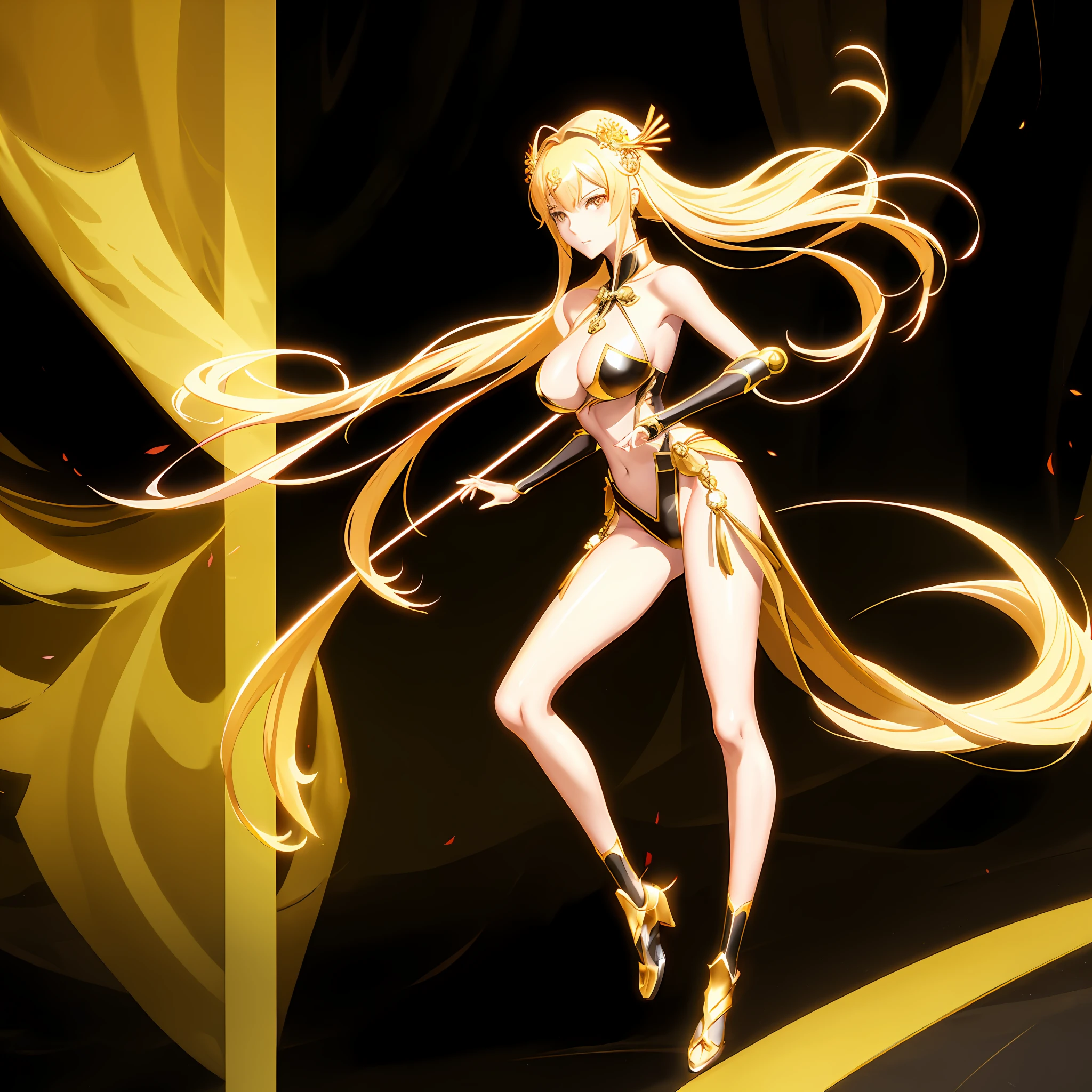 Anime - Chinese goddess standing in golden unreal space in ???? hanfu and armor, seductive anime girl, ???? ancient goddess, full body details, (??????????? 1.4), (long legs 1.1), [ 4 k digital art ]!, smooth anime CG art, female action anime girl, shiny white skin, adult version, sfw version, full body pose, perfect body, 18 forbidden