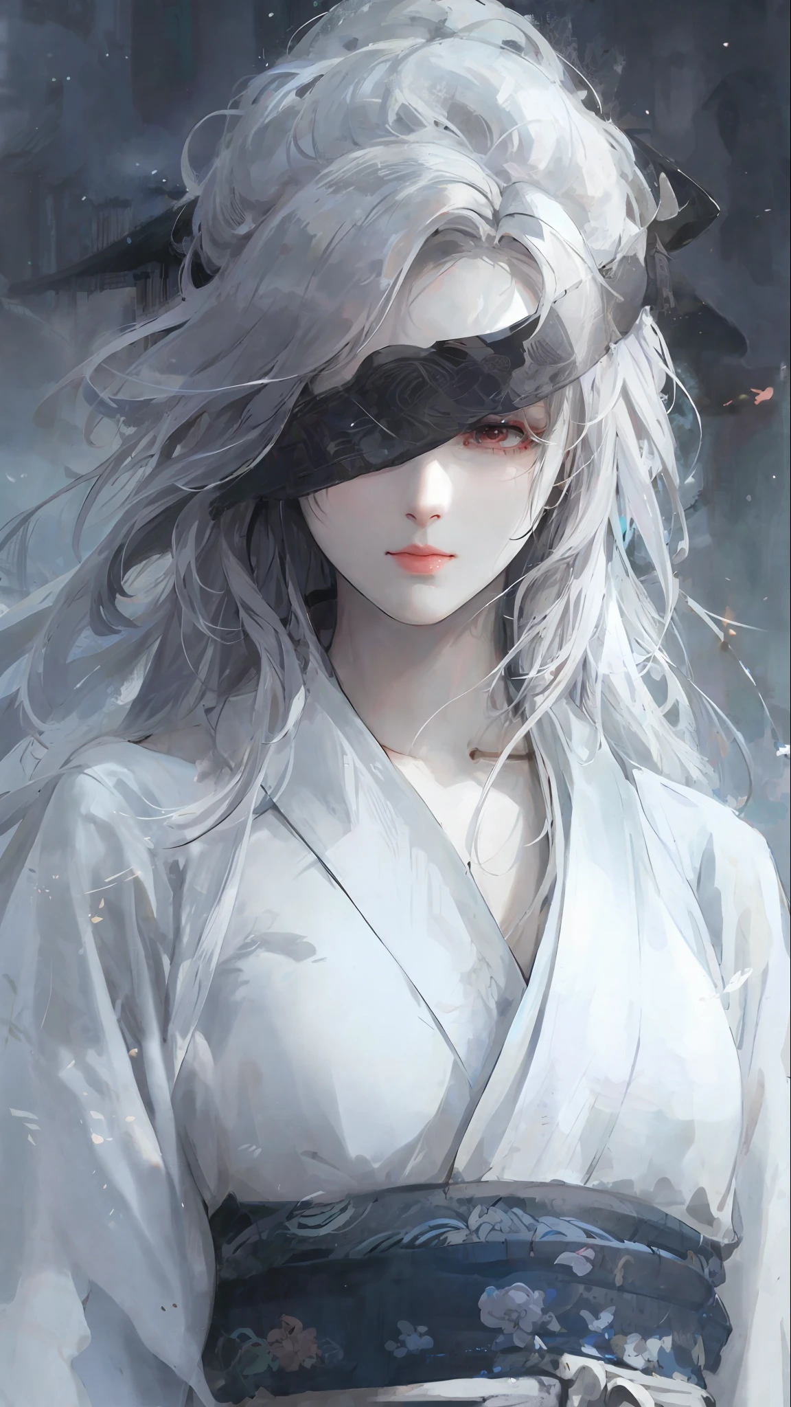 a close up of a woman with white hair and a white mask, beautiful character painting, guweiz, artwork in the style of guweiz, white haired deity, by Yang J, epic exquisite character art, stunning character art, by Fan Qi, by Wuzhun Shifan, guweiz on pixiv artstation