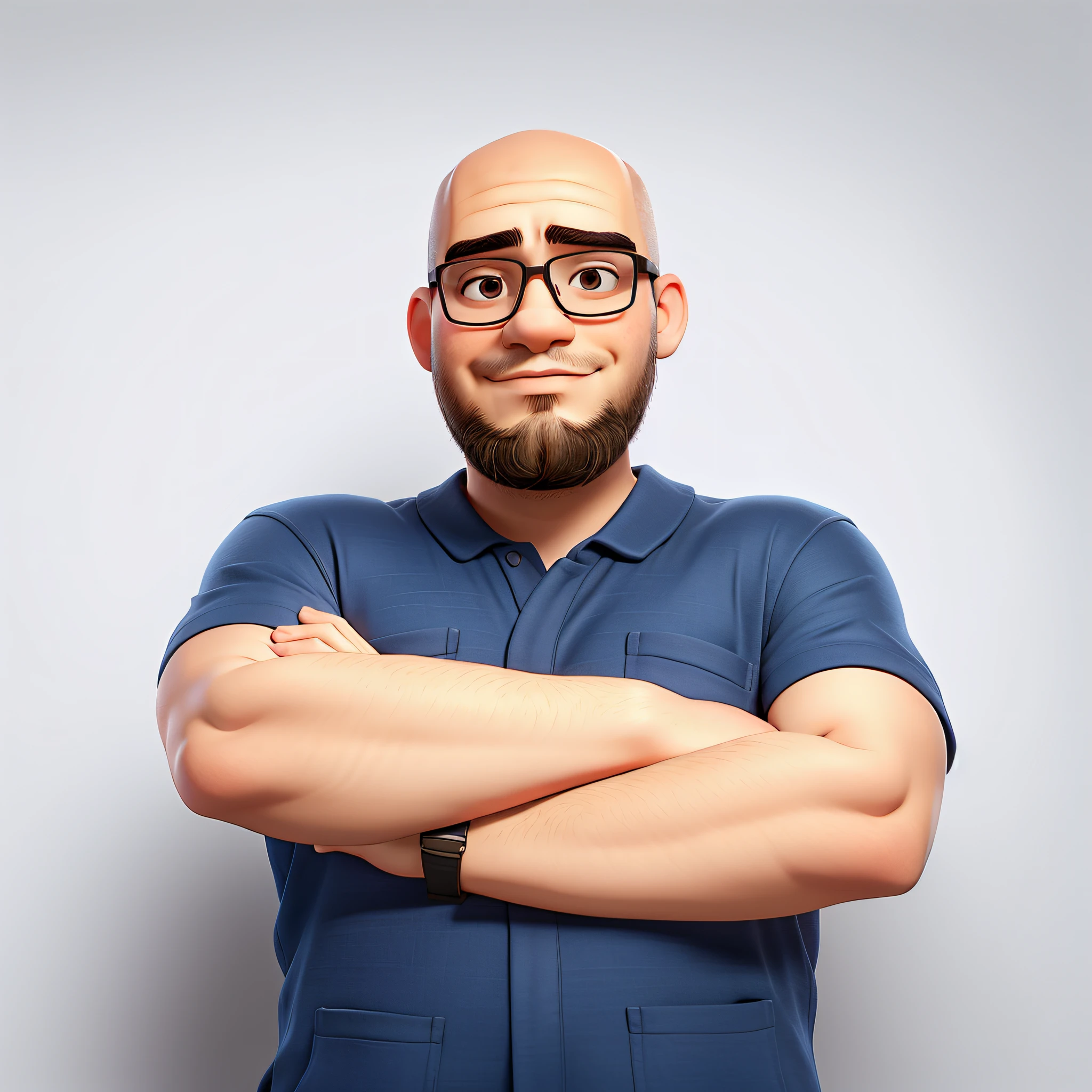 There is a young man with glasses and beard standing with his arms crossed, portrait of a bald head, a bald head with a short beard, an Asian male, a bald man, an Asian man