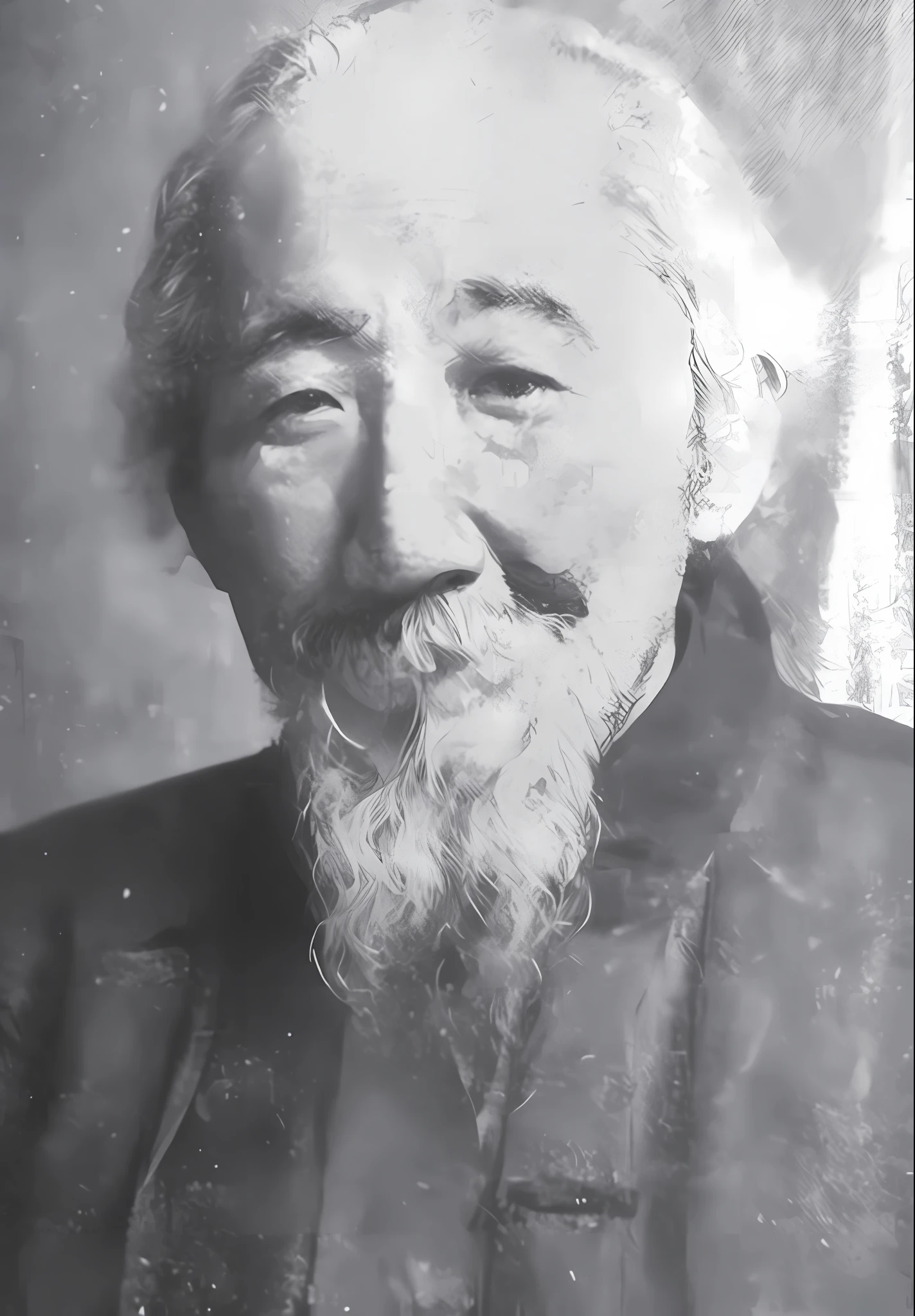 Black and white photo of Arafeld of man in suit and tie, long beard, cover photo portrait of Howard Parker, Lin Xiang, Song Nanli, Tyrus Huang, Bei Zetun, Vaughan Ling, Huang Huifeng, Yasuda Akira, Hiramoto Akira, Du Juan, Liang Xing, Yu Chong