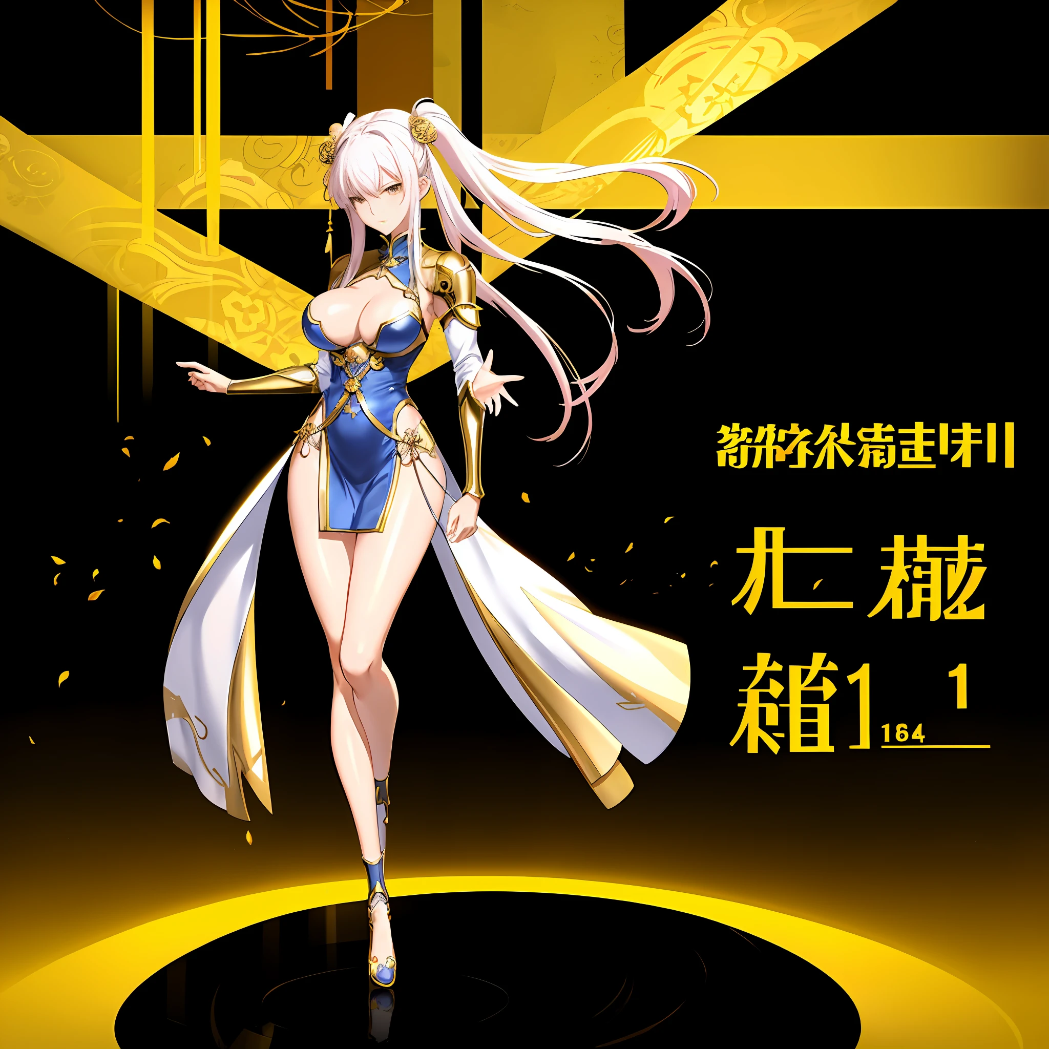 Anime - Chinese goddess standing in golden unreal space in sexy hanfu and armor, seductive anime girl, sexy ancient goddess, full body details, (big breasts 1.4), (long legs 1.1), [ 4 k digital art ]!, smooth anime CG art, female action anime girl, shiny white skin, adult version, sfw version, full body pose, perfect body, 18 forbidden