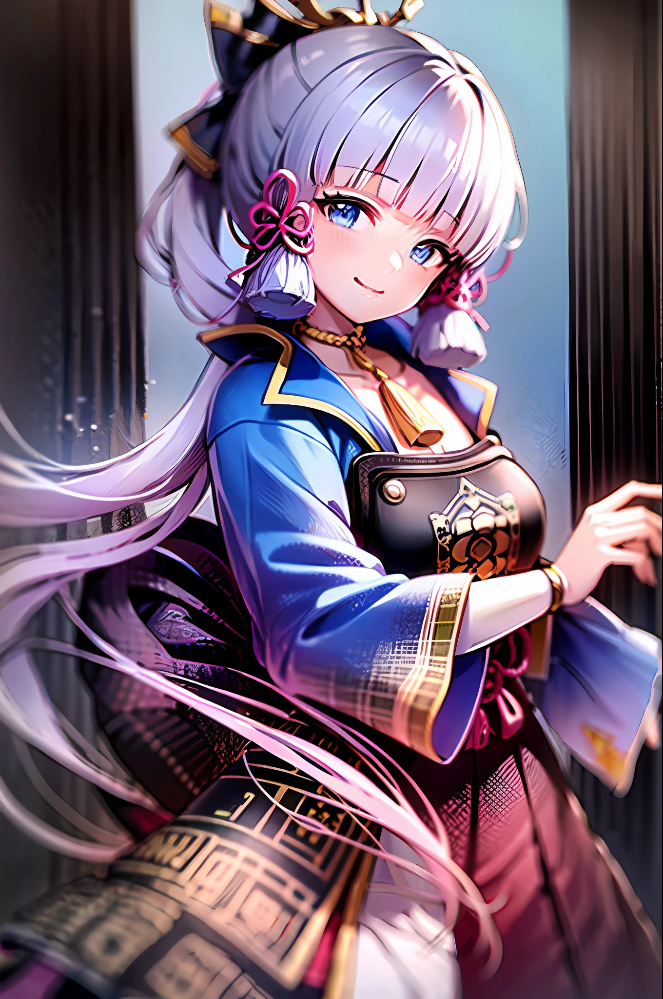 masterpiece, highres, best quality, 1girl solo, kamisato_ayaka, smile, kimono