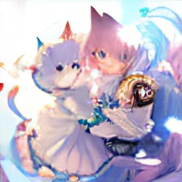 ((masterpiece)),best quality,ultra-detailed CG, high resolution,holographic background,beautiful anime girl carrying a white cat,adorable cat ears and tail,holo carrying a big bag, wearing an elegant dress, stunning art style, magical atmosphere, expression of happiness, eyes shining with joy.