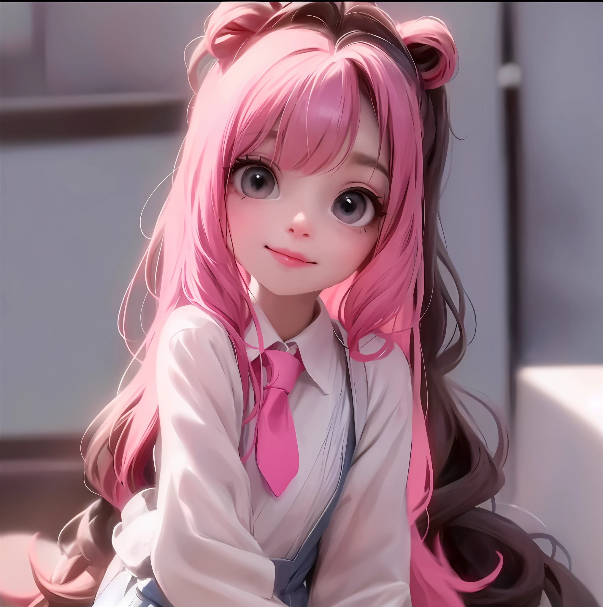 Close up of a girl in dress wearing tie pink with pink double tail hair and blue eyes, cute digital painting, cute digital art, realistic cute girl painting, cute detailed digital art, cute cartoon characters, beautiful character painting, cute characters, cute anime girl, cute cartoon, kawaii realistic portrait, digital cartoon painting art, cartoon cute, cute portrait, render a cute 3D anime girl, kawaii realistic portrait, anime moe art style, saori, Mikudayo, Shikamimi, My Dress Up Dear Anime, Nyaruko-san, Inspired Gacha Club Game, Shirabii, Anime Girl named Lucy, drawn in an anime artist studio