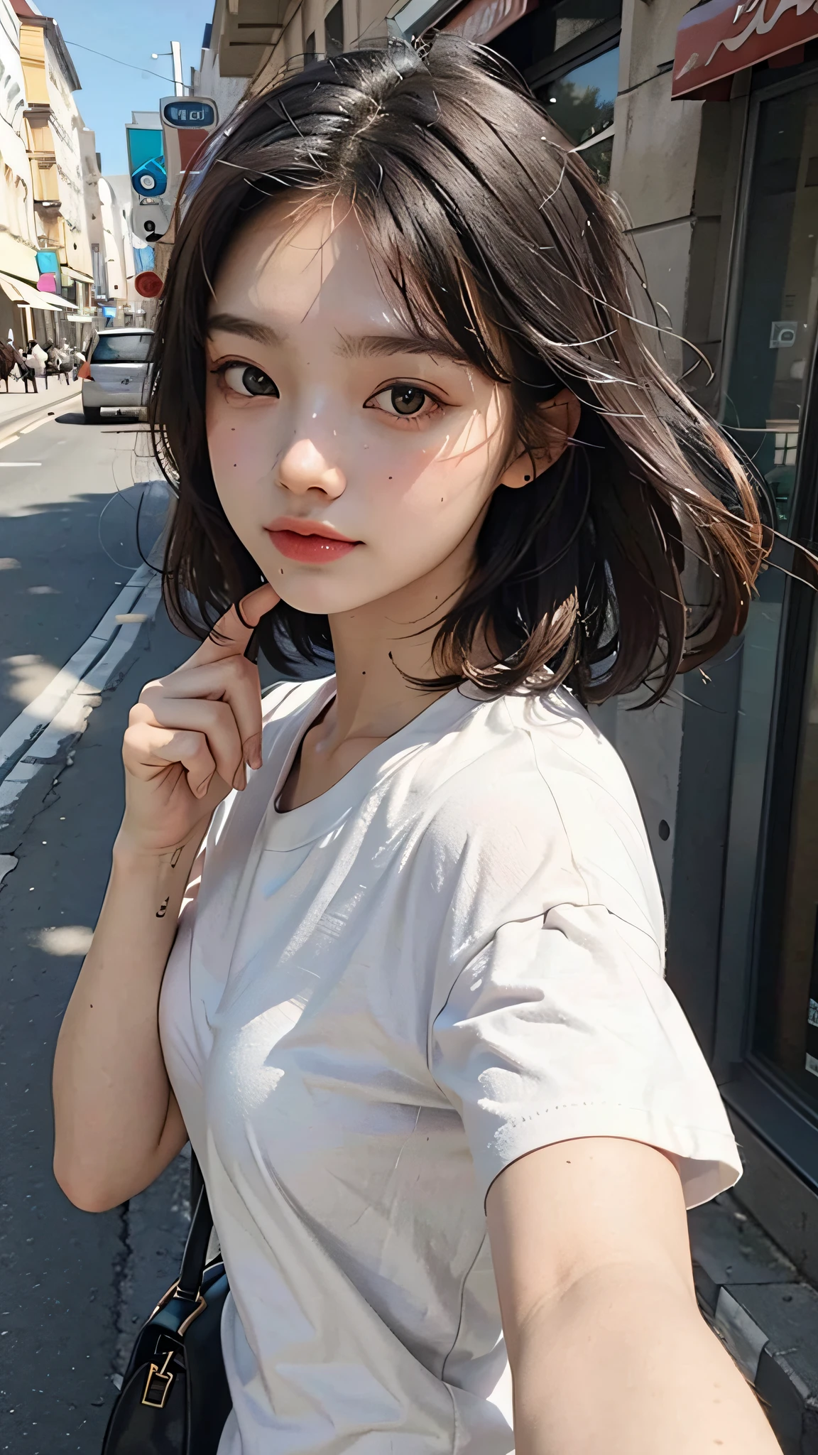 pretty girl, selfie, neat, medium hair