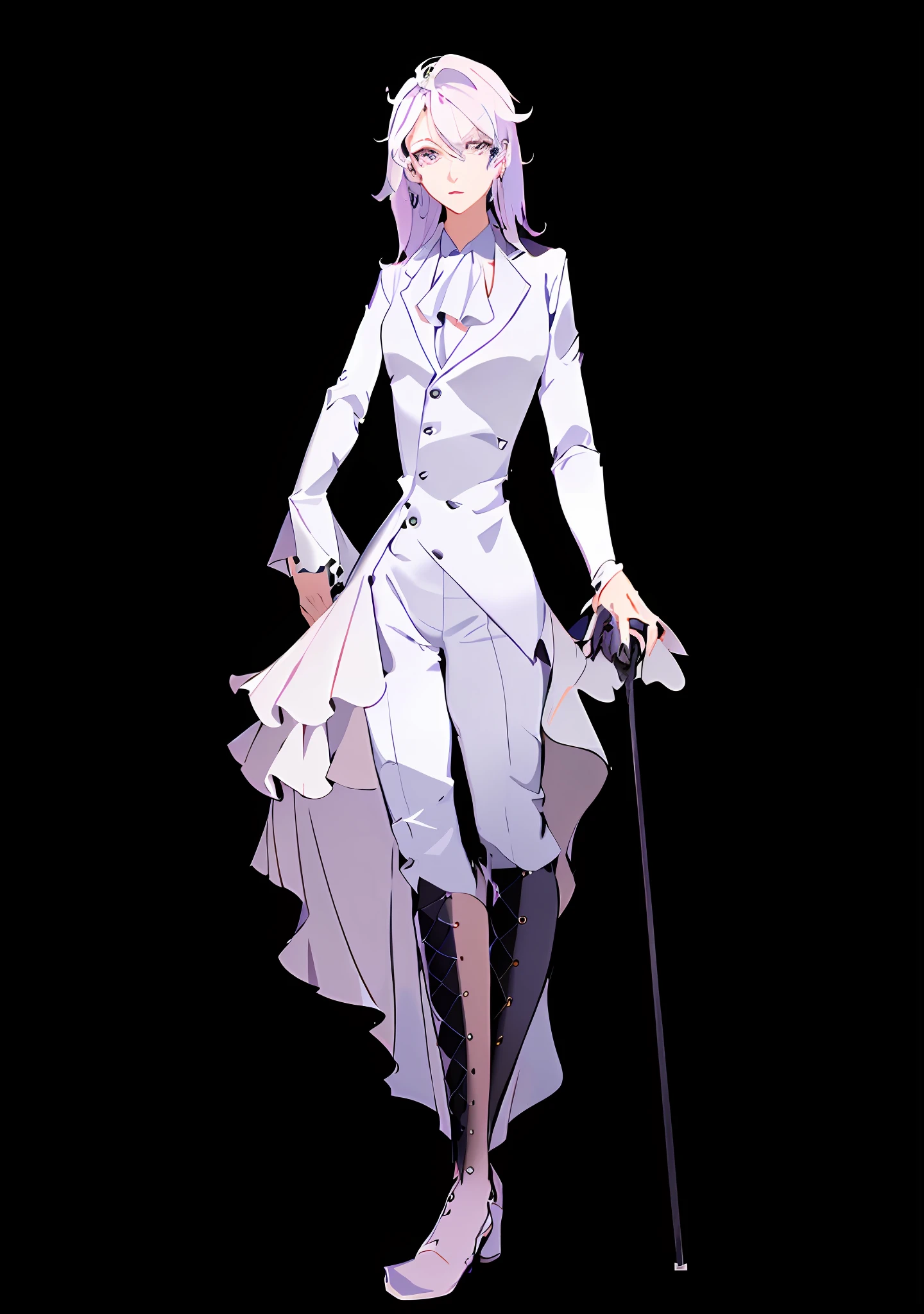 A drawing in a suit, with a cane, line art Behance HD, bold line art, perfect line art, exquisite androgynous, line art, sharp line art, full body character drawing, clean anime silhouette, anime full body illustration, thick black line art