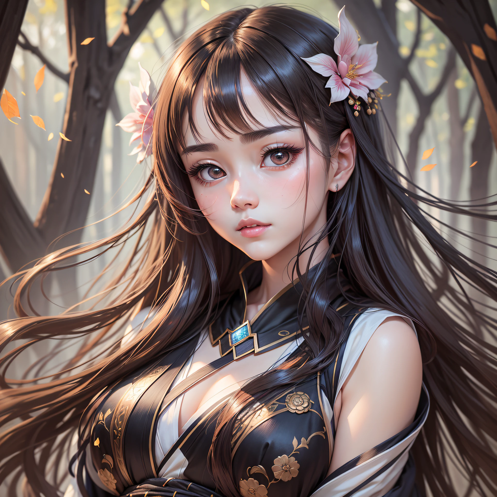 8k, full body, focal length: 1.2, medium chest, beautiful and detailed face, slender waist, shy lips, girl, big eyes, highest quality, ultra-detailed, long hair, hanfu, clothes covering the whole body, soft portrait shooting, hyperrealist art style, chest not exposed --auto --s2