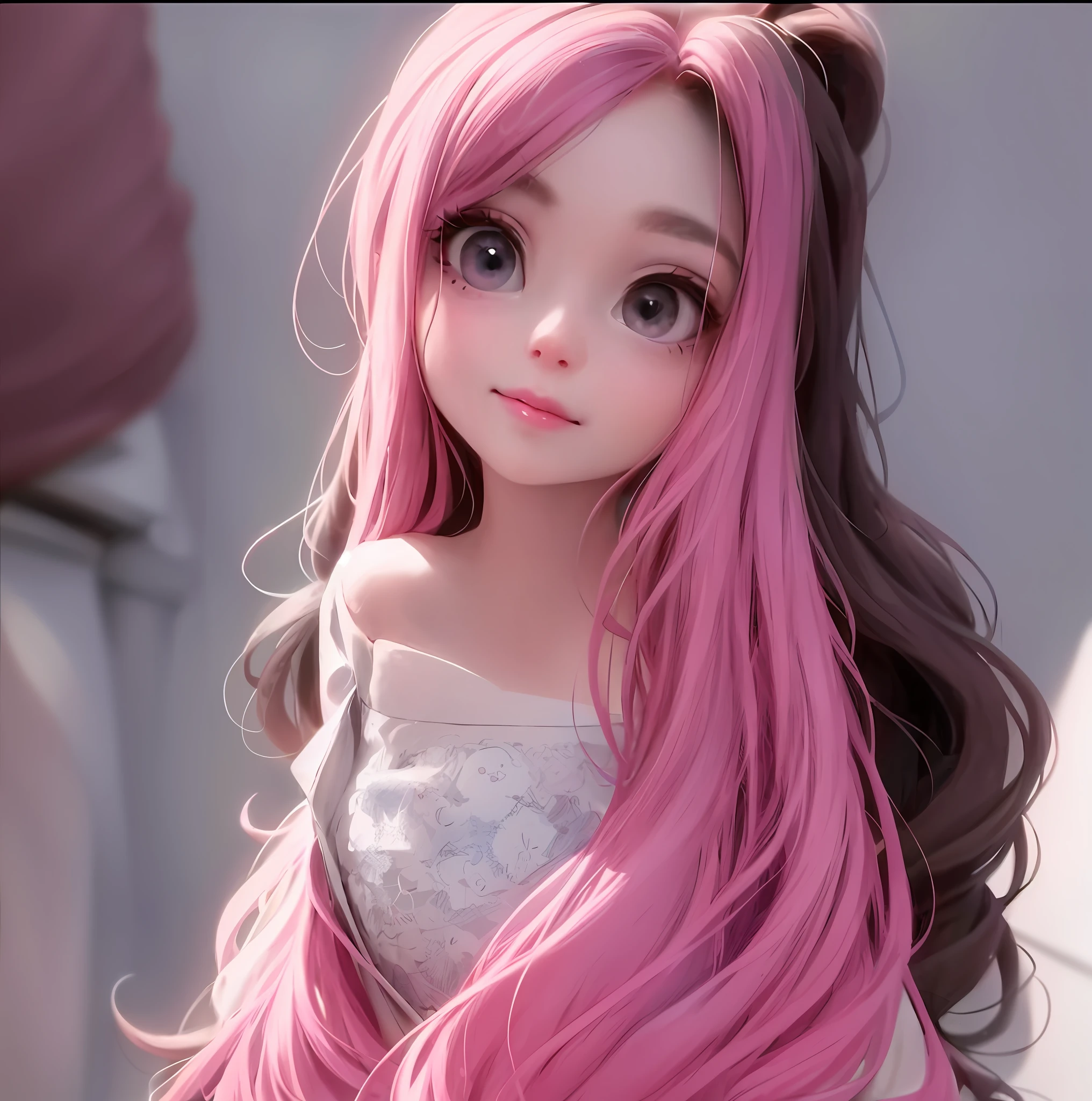 Close up of a girl with pink hair and blue eyes in dress, cute digital painting, cute digital art, realistic cute girl drawing, cute detailed digital art, cute cartoon characters, beautiful character painting, cute character, cute anime girl, cute cartoon, kawaii realistic portrait, digital cartoon drawing art, cartoon cute, cute portrait, render a cute 3D anime girl