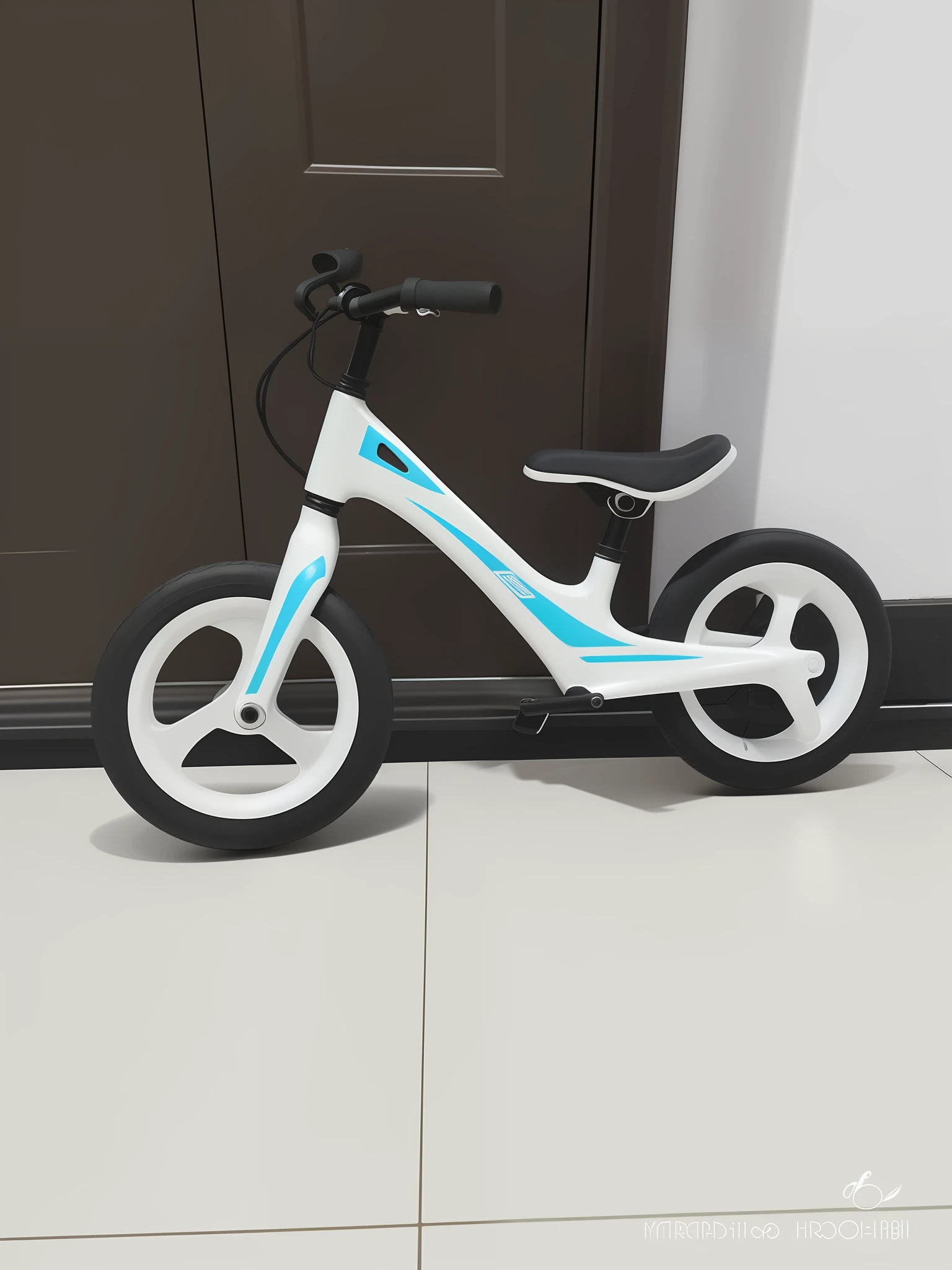 a close up of a small child's bike on a tiled floor, prettt, high qualitt, shenzhen, high qualit, bicycle, really trying to ride it, children's toy, aerodynamic frame, kids, ultra - quality, kids toy, ultra high quality model, white cyan, sturdy, retro 1 9 0 0, toddler, fast --auto --s2