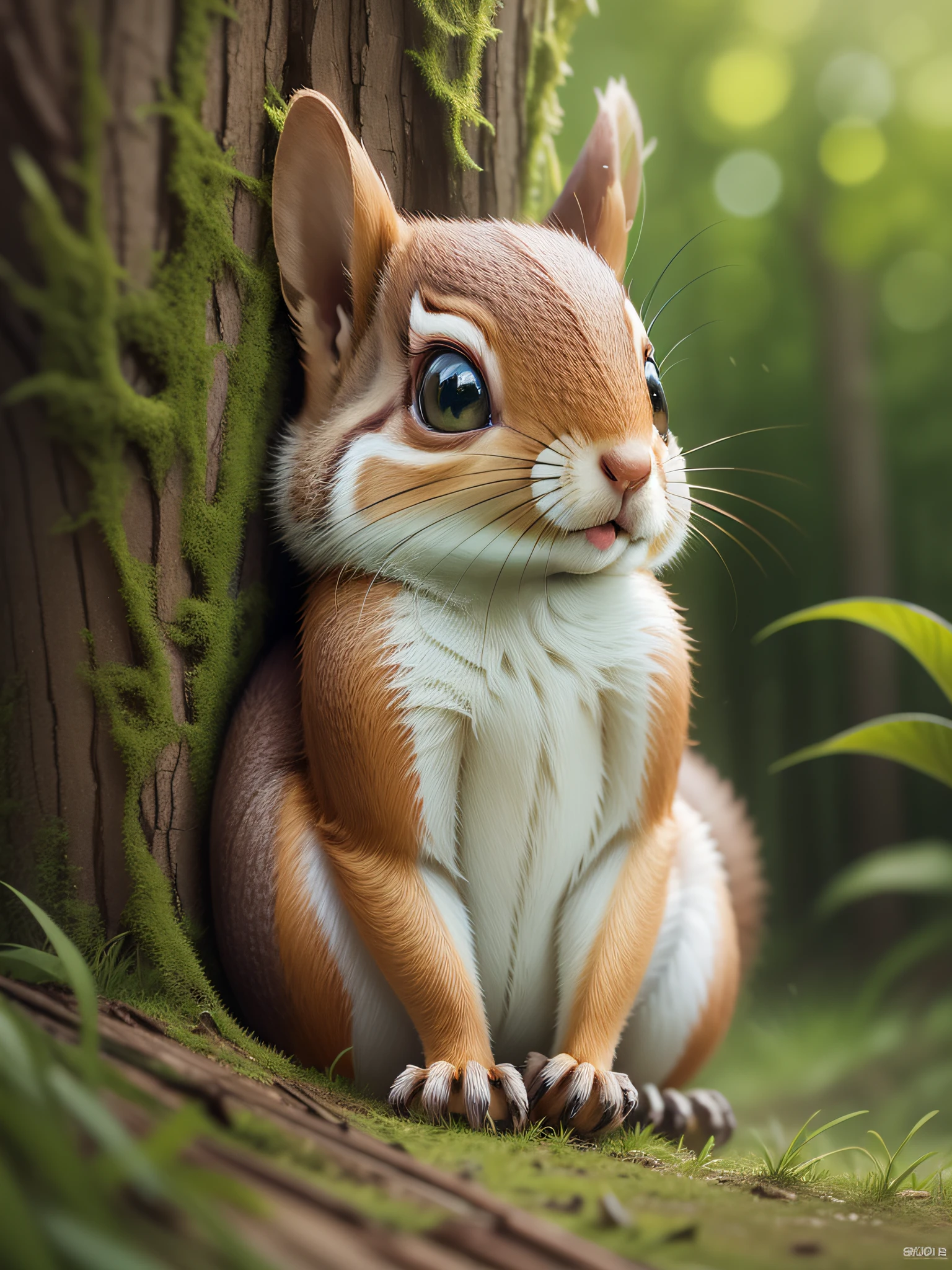 Little squirrel in woods, forest green grass, face closeup, 3D, HD, art --auto --s2
