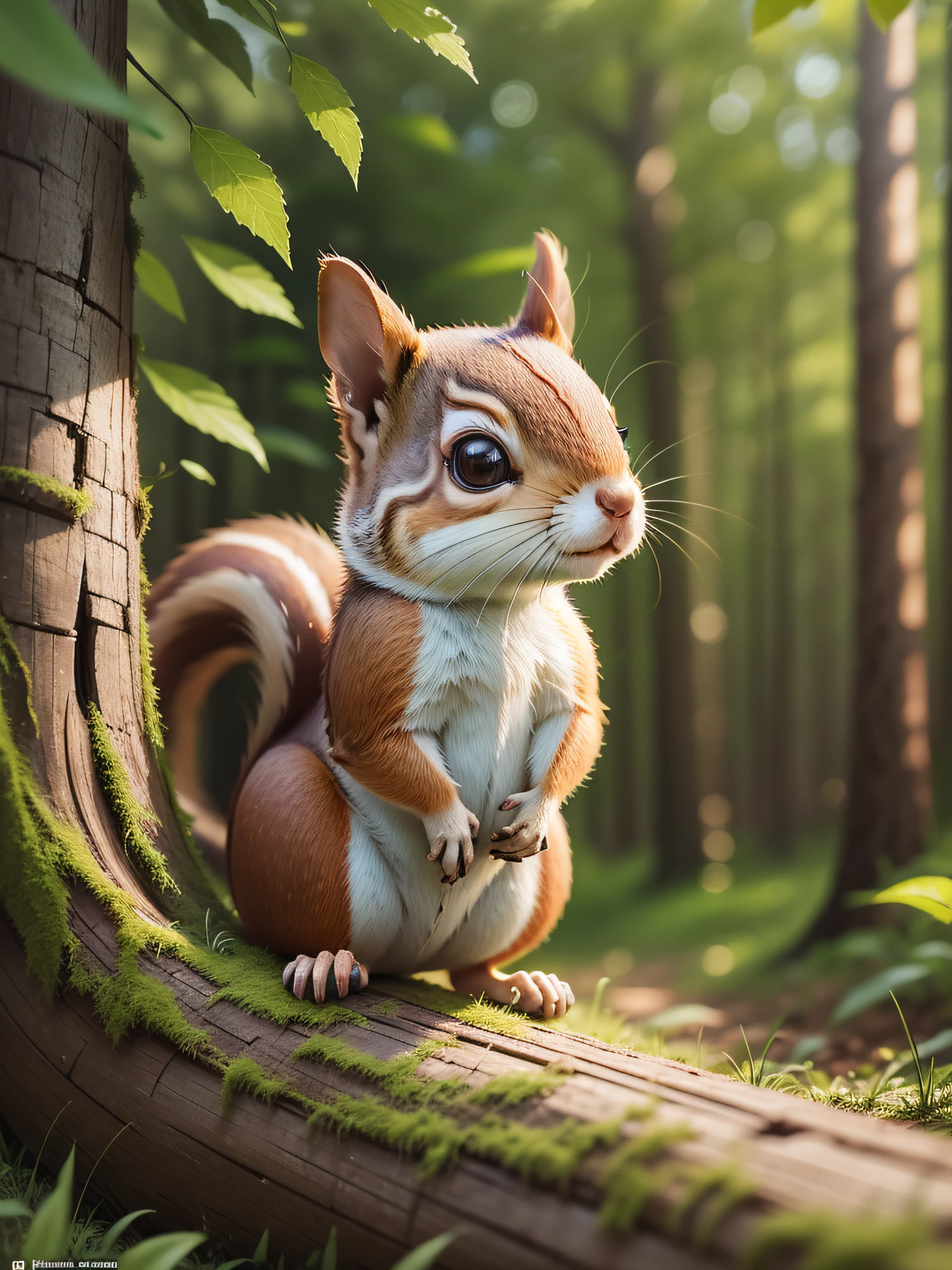 Little squirrel in woods, forest green grass, face closeup, 3D, HD, art --auto --s2