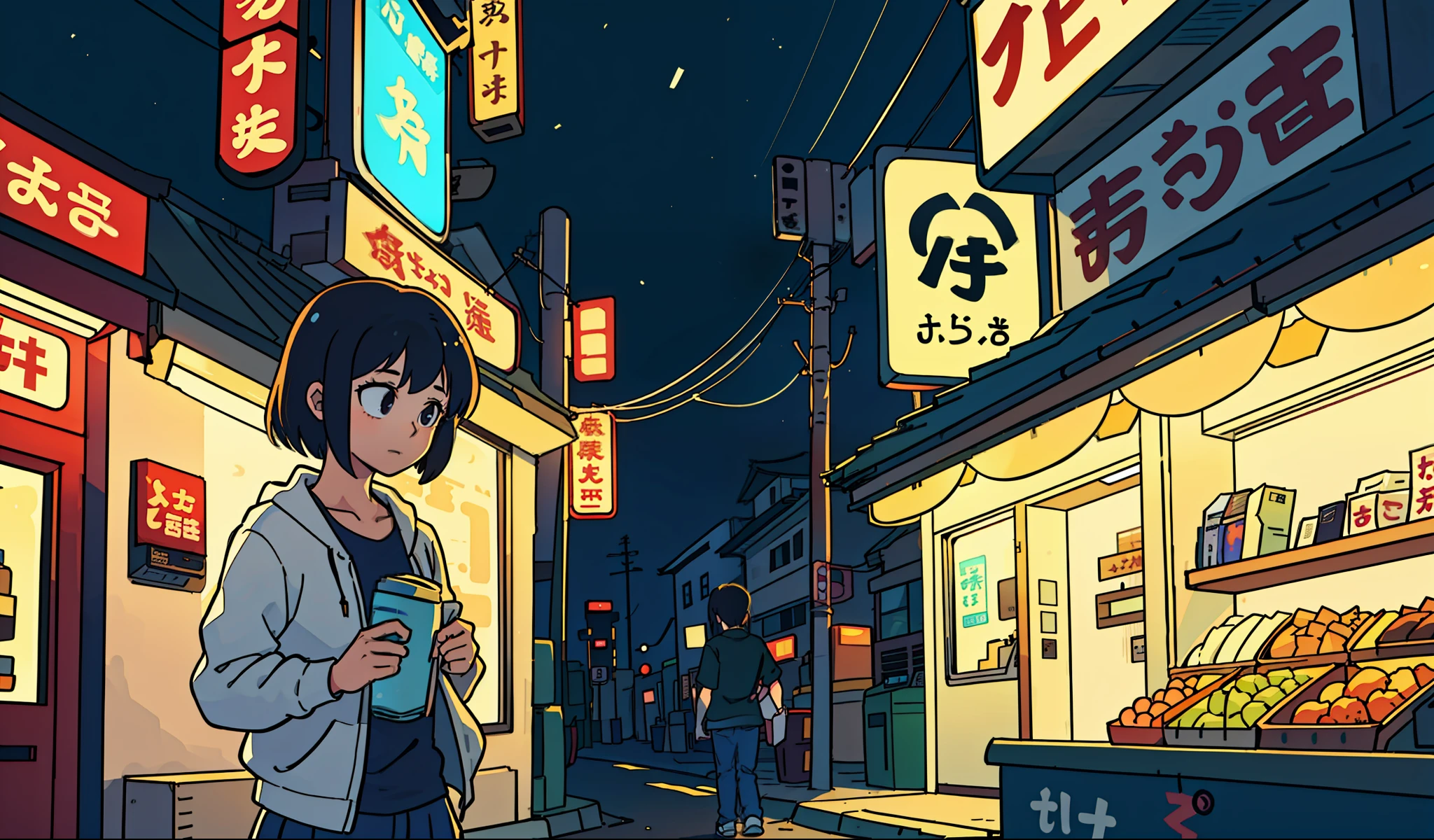 Girl in her 20s, convenience store, Tokyo, (((night))),
(Best Quality: 0.8), (Best Quality: 0.8), Perfect Anime Illustration, Dark Unclear Face, Glowing Eyes
