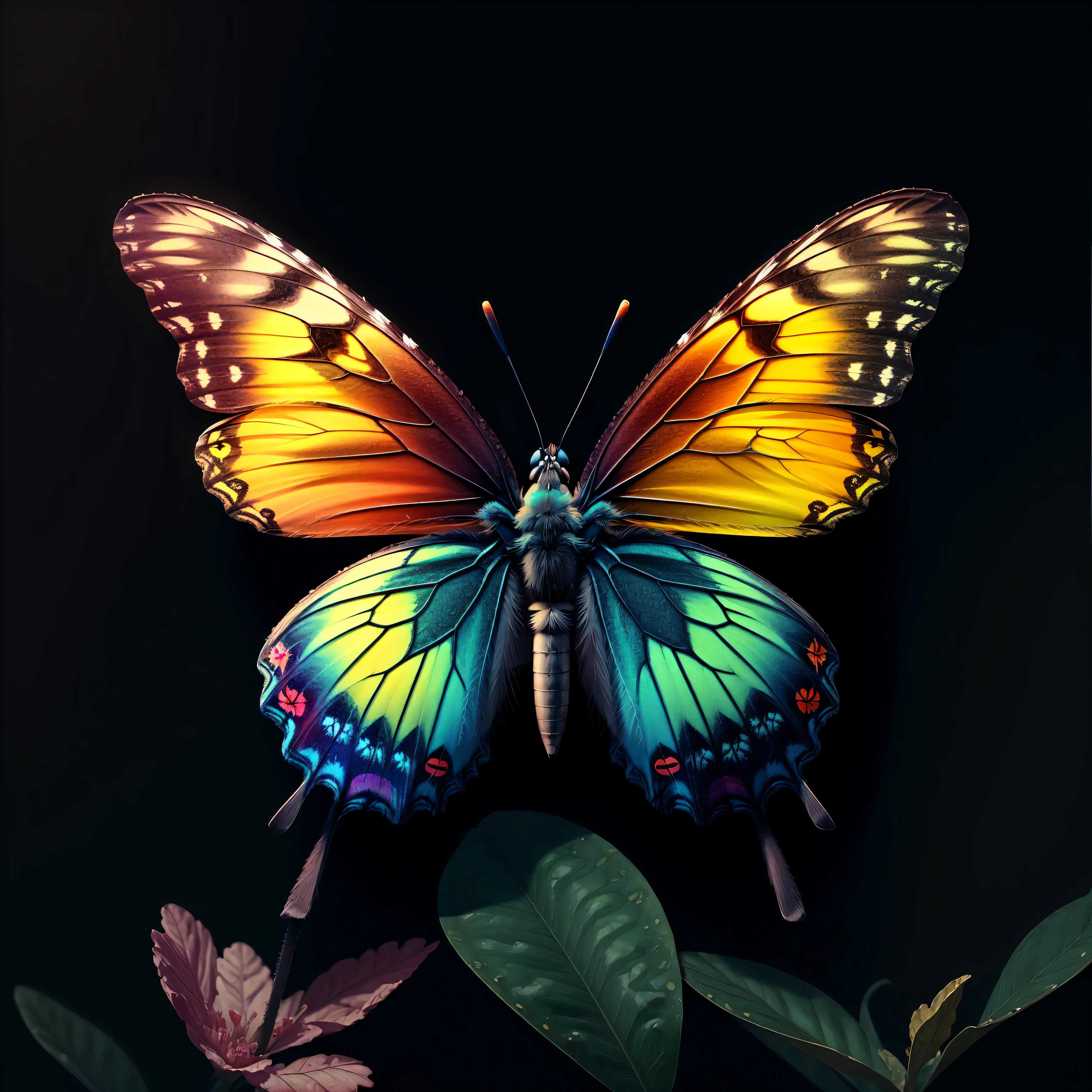 a butterfly, colorful,
yang08k, photography, beautiful, black background,
masterpieces, top quality, best quality, official art, beautiful and aesthetic, realistic,