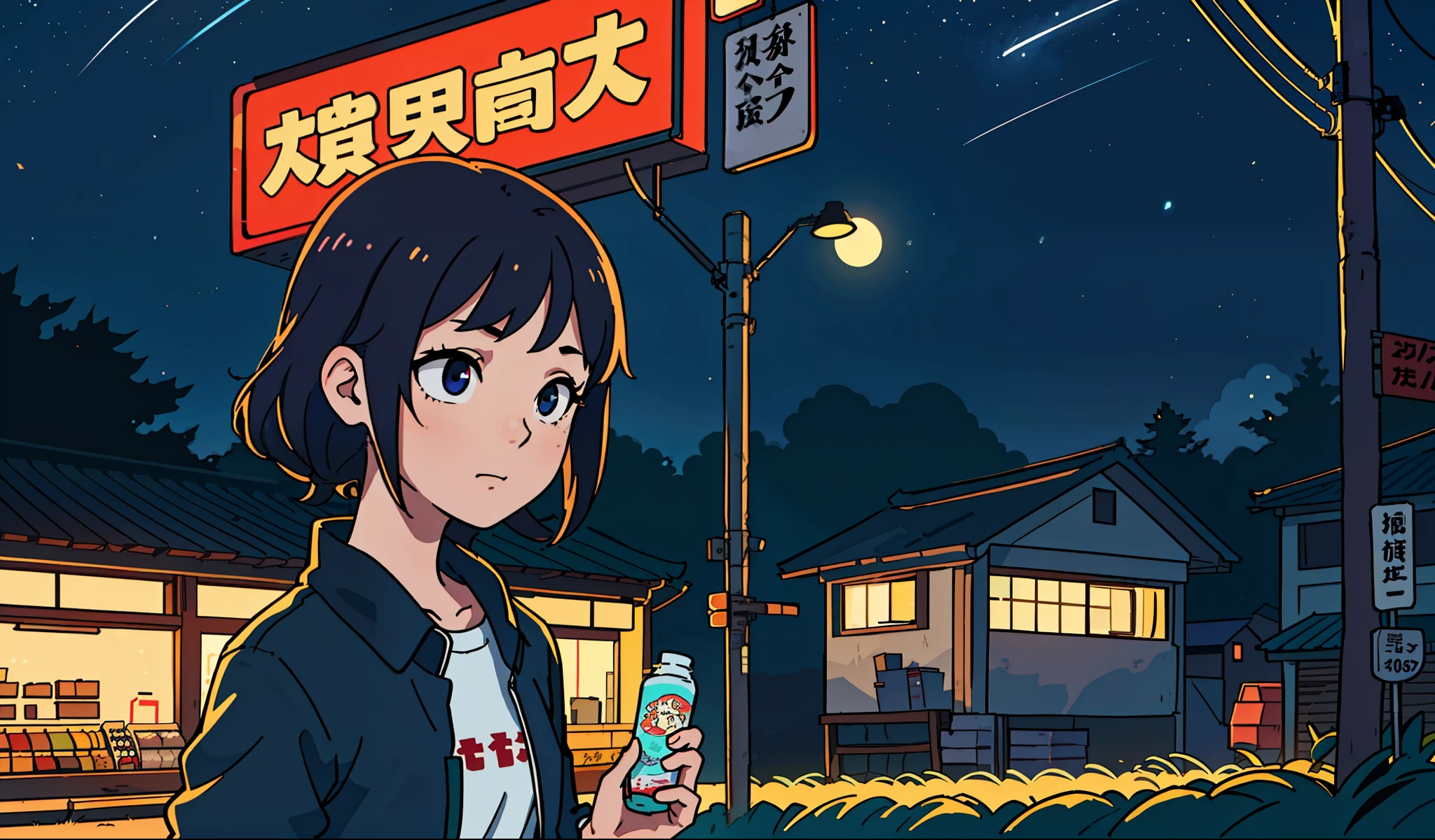 Girl in her 20s, convenience store, rice field, (((night))), 80s,
(Best Quality: 0.8), (Best Quality: 0.8), Perfect Anime Illustration, Dark Unclear Face, Glowing Eyes