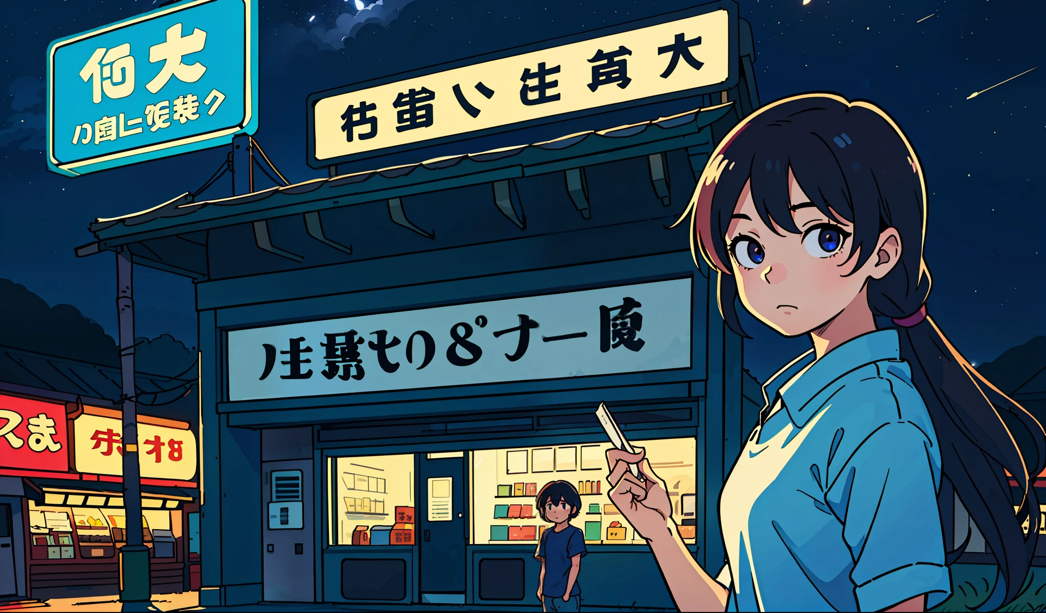 Girl in her 20s, convenience store, rice field, (((night))), 80s,
(Best Quality: 0.8), (Best Quality: 0.8), Perfect Anime Illustration, Dark Unclear Face, Glowing Eyes