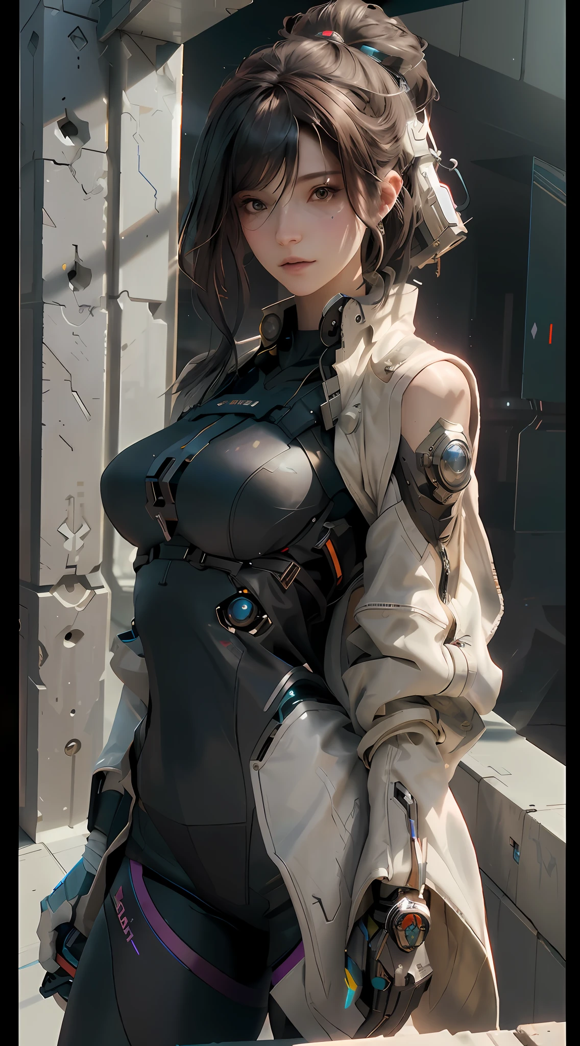 there is a woman in a futuristic outfit posing for a picture, wlop. scifi, female cyberpunk anime girl, cyberpunk anime girl, wojtek fus, cyberpunk anime girl mech, ross tran 8 k, sci-fi female, dreamy cyberpunk girl, cyberpunk beautiful girl, digital cyberpunk anime art, portrait beautiful sci - fi girl, wlop and krenz cushart