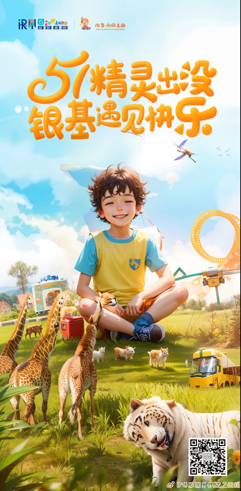 A happy boy sitting on the lawn --auto --s2