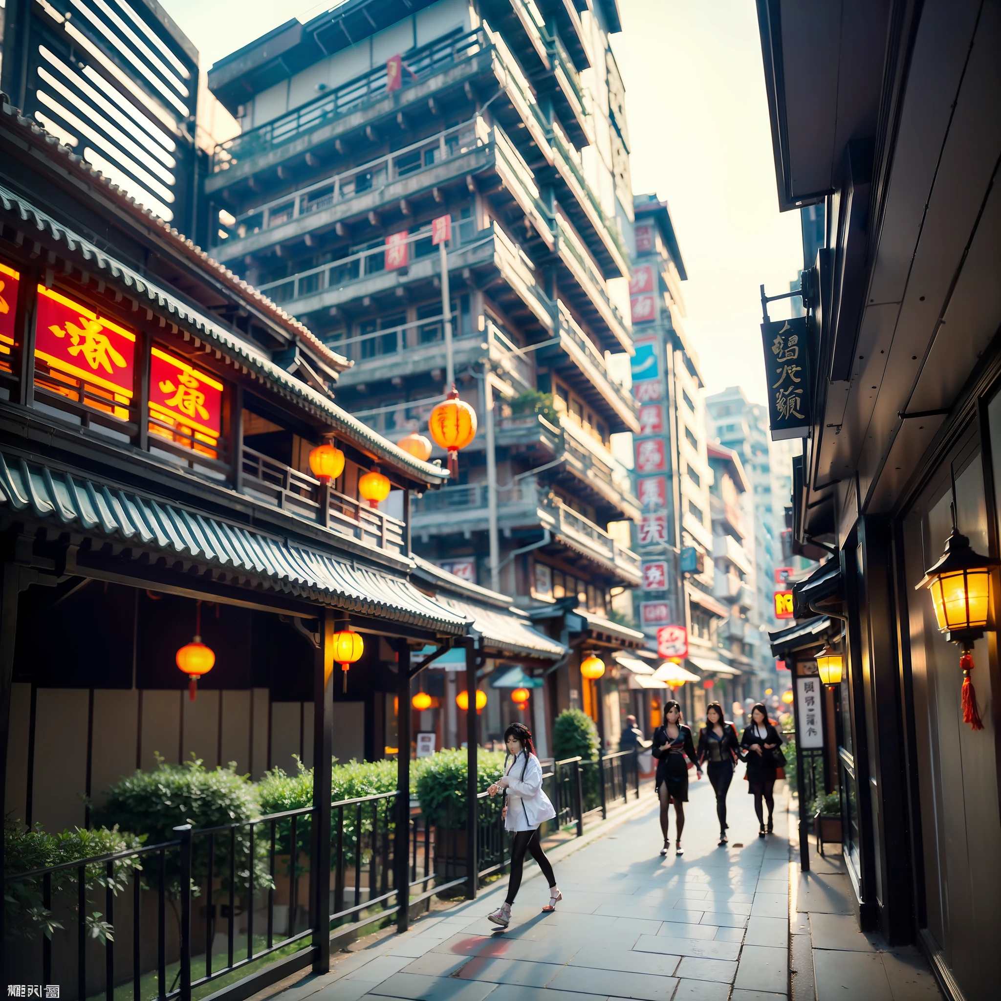 Cyberpunk style streetscape, architecture is a fusion of classical Chinese architecture and cyberpunk, neon lights, dark alleys, futuristic vehicles, high-tech gadgets, (futuristic atmosphere: 1.2), (dystopian elements: 1.1), (retro-futuristic elements: 1.3), (Chinese culture: 1.2), (cyberimplants: 1.1), (red lanterns: 1.2), (holographic advertising: 1.3), (flying cars: 1.1), (traditional Chinese roofs: 1.3), ( Cyberpunk Fashion: 1.1), (Mechanical Dragon: 1.2), (Mysterious Atmosphere: 1.2), (Future Cityscape: 1.3), (Smoke: 1.1), (Hazy Atmosphere: 1.1), (Digital Art: 1.2), (Crowded Streets: 1.1), (Old and New Fusion: 1.3), (Cyberpunk Weapons: 1.1), (Future Technology: 1.3), (Gloomy Weather: 1.1), (Cyberpunk Characters: 1.2), (Chinese Calligraphy: 1.3), ( Future skyline: 1.2), (Cyber-implanted limbs: 1.1), (Red color scheme: 1.2), (Chinese traditional archway: 1.3), (Cyberpunk prosthetics: 1.1), (Chinese lanterns: 1.2), (Cyberpunk cityscape: 1.3), (Digital painting: 1.2), (Future gadgets: 1.1), (Mist atmosphere: 1.1), (Dystopian society: 1.3), (Chinese Dragon: 1.2), (Cyberpunk vehicles: 1.1), ( Traditional Chinese Garden: 1.3), (Cyberpunk Architecture: 1.2), (Future Vehicles: 1.3), (Cyberpunk Implants: 1.1), (Chinese Temples: 1.2), (Future Weapons: 1.1), (Cyberpunk Fashion Accessories: 1.2), (Traditional Chinese Garden: 1.3), (Future City Life: 1.2), (Cyberpunk Gadgets: 1.1), (Chinese Pavilion: 1.2), (Future Transportation System: 1.3), (Cyberpunk Drones:1.1)