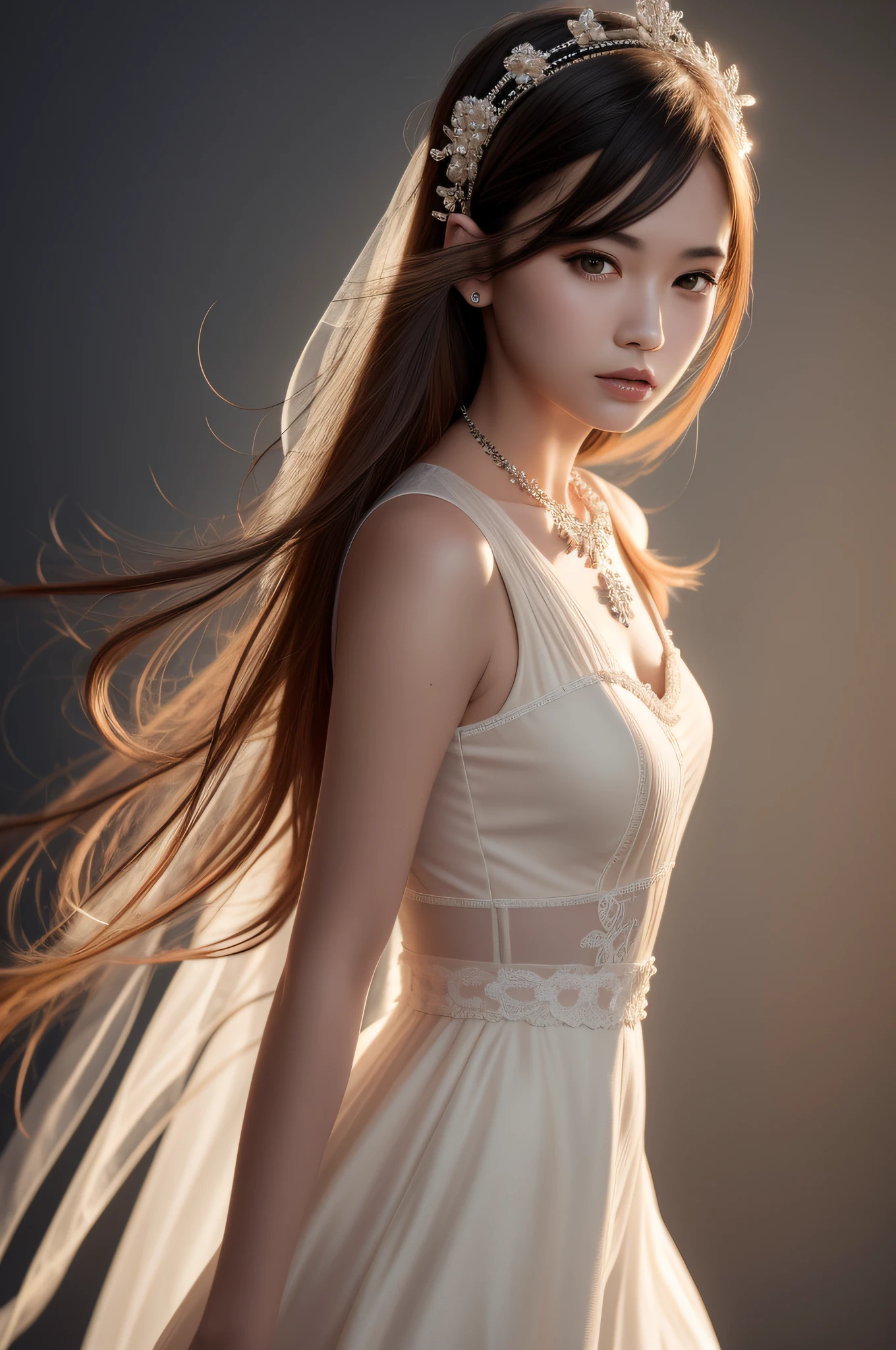 A woman in a wedding dress with a veil and tiable - SeaArt AI