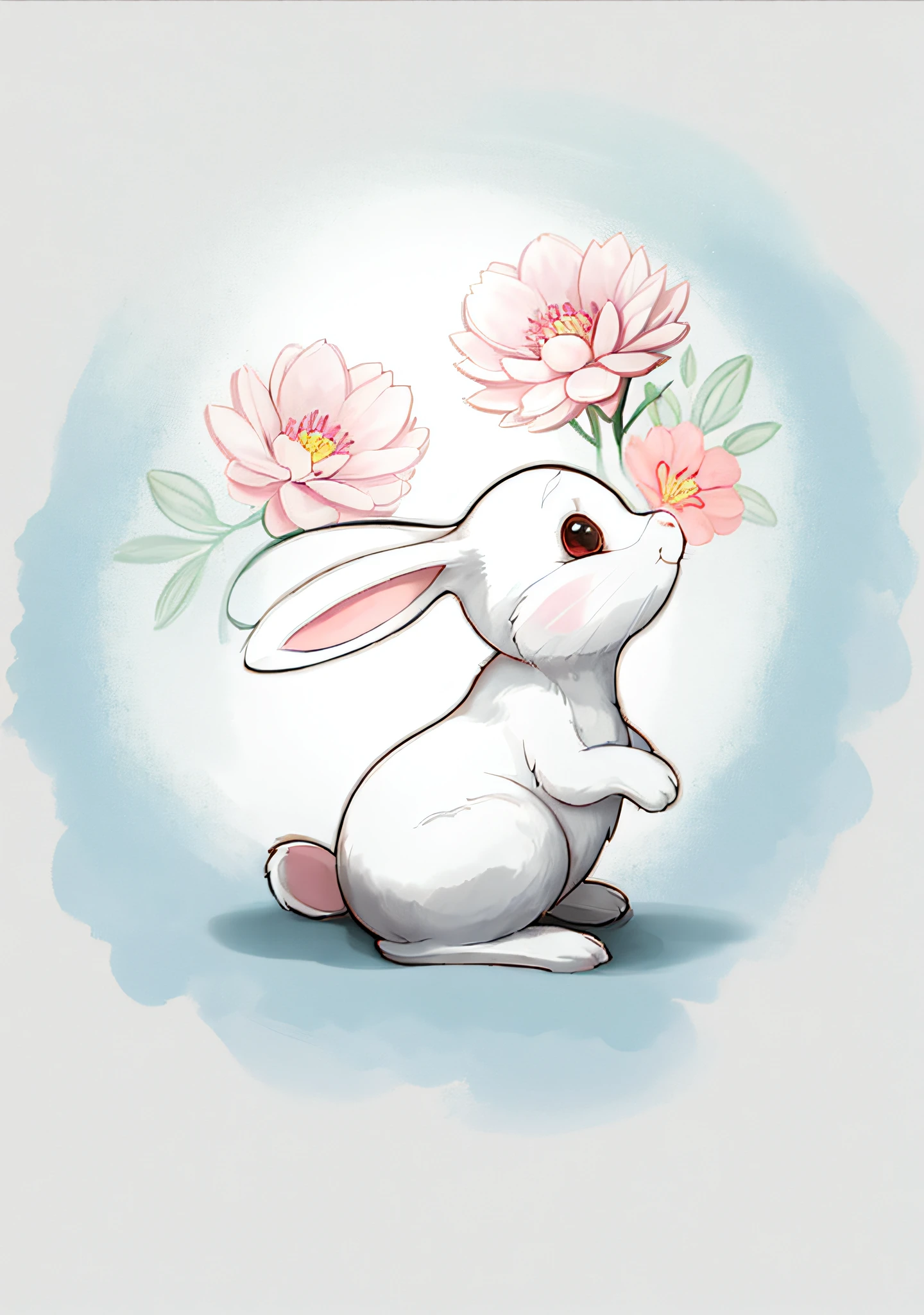 White rabbit, rabbit, flower decoration on the head, flower,