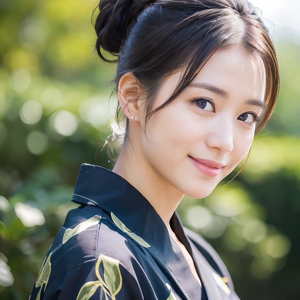 (Masterpiece:1.3), (8K, Photorealistic, RAW Photos, Best Quality: 1.4), Japan People, (1 Girl), Beautiful Face, (Realistic Face), (Hair Up: 1.3), , Black Yukata, Shoulders Protruding, Full Body, Beautiful Hairstyle, Realistic Eyes, Beautiful Eyes, (Realistic Skin), Beautiful Skin, Attractive, Ultra High Definition, Golden Ratio, Fatal Face, Smile, Standing,