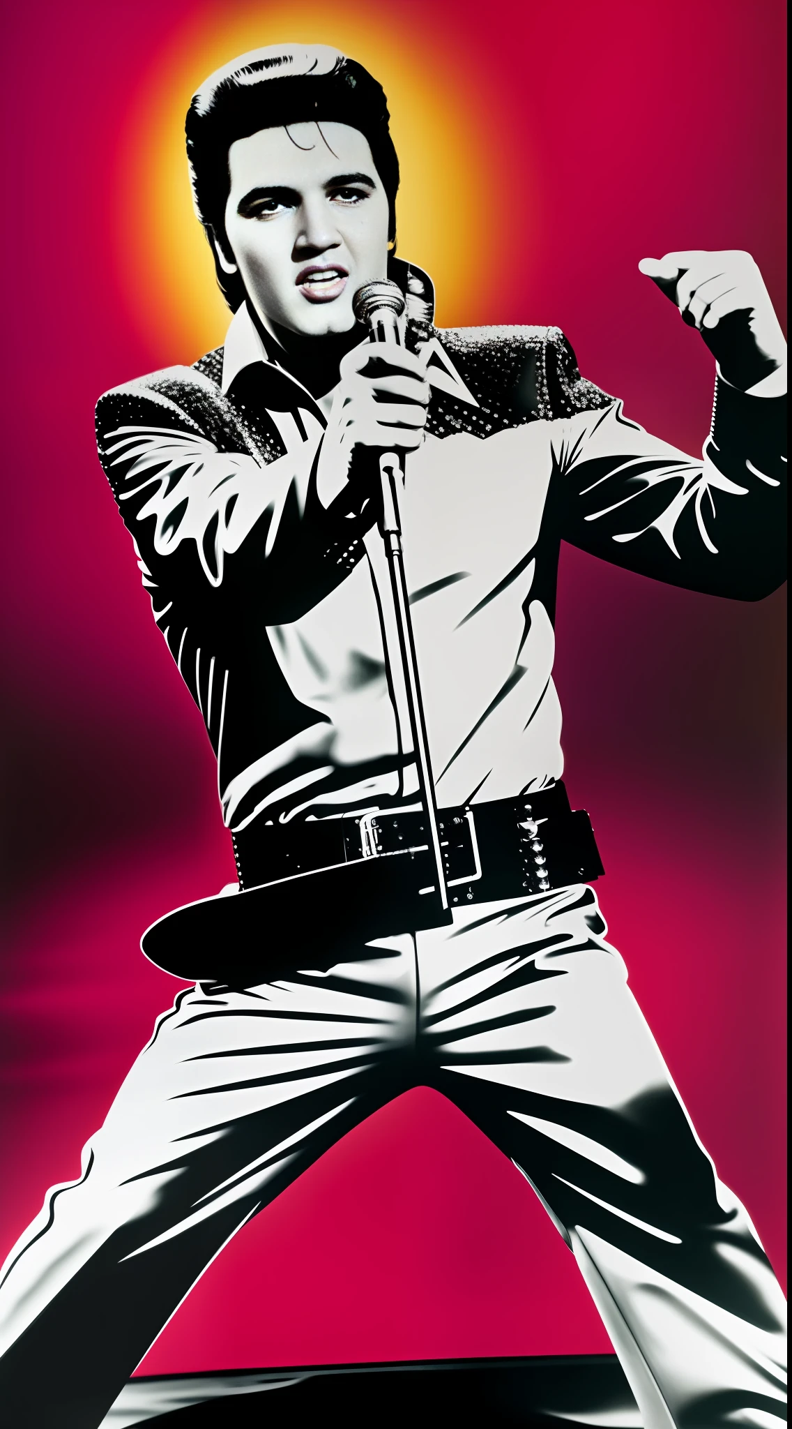 Elvis Presley dancing Rock and roll , on the stage, monochromatic color scheme