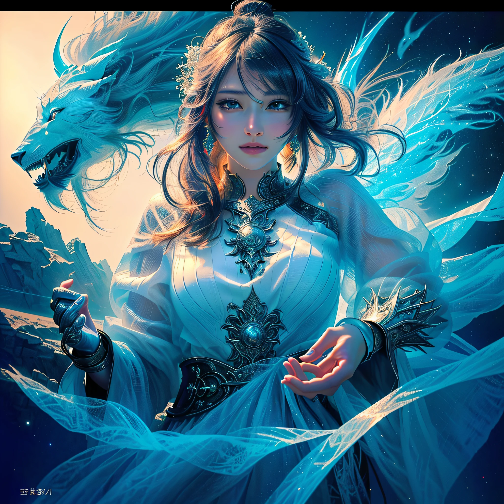 (8K, top quality, masterpiece: 1.2), (realistic, photorealistic, photorealistic: 1.37), beautiful character painting, detailed digital anime art, gwise style artwork, detailed portrait of anime girl, Rostran 8K, stunning character art, photorealistic anime girl rendering, CGI Anime Fantasy Artwork, Beautiful Digital Artwork, 8k High Quality Detail Art, Attention to Detail, Summoning Beast Shiva, FF, Final Fantasy, Ice, Women, Delicate Fingertips