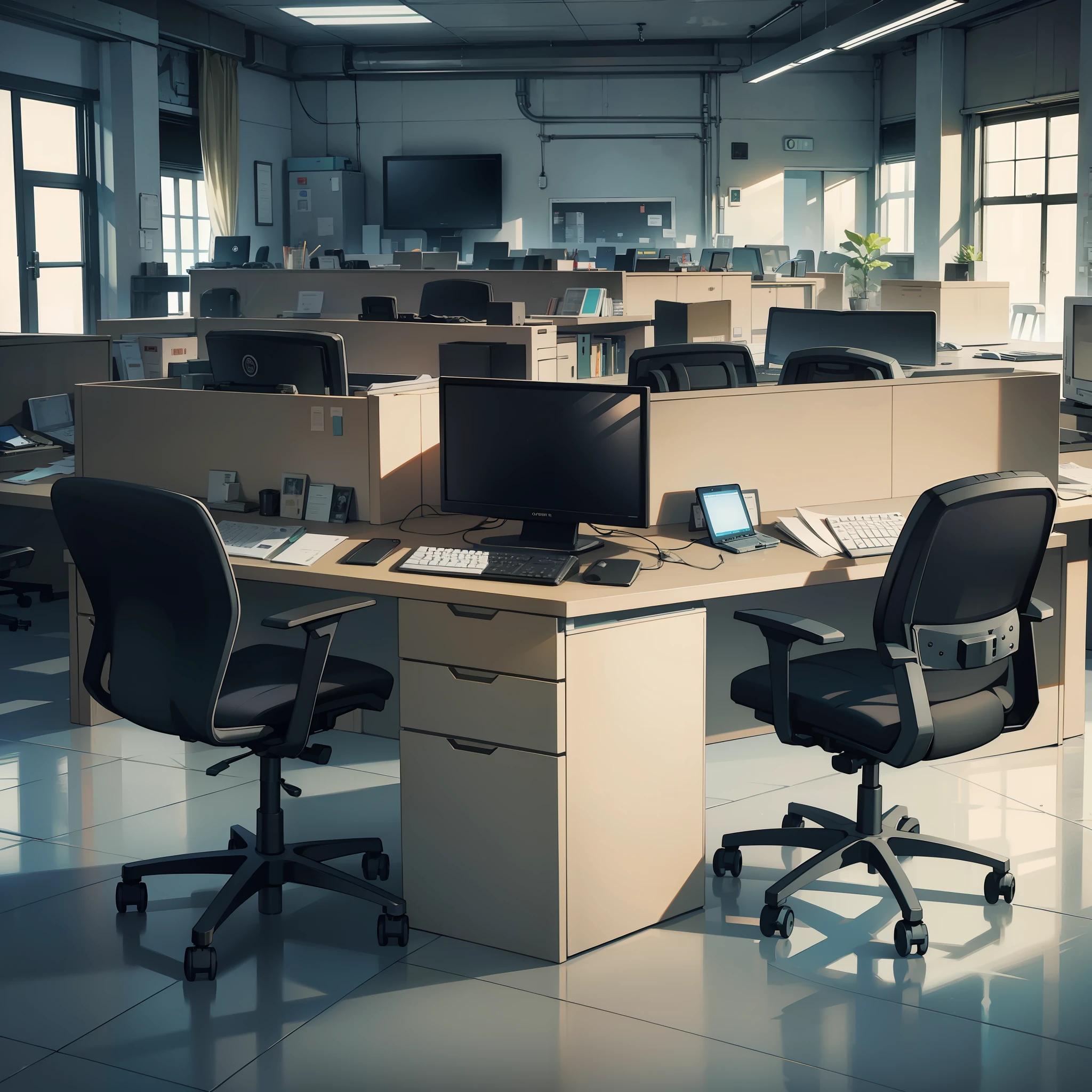 Inside the company, there is a computer on each table