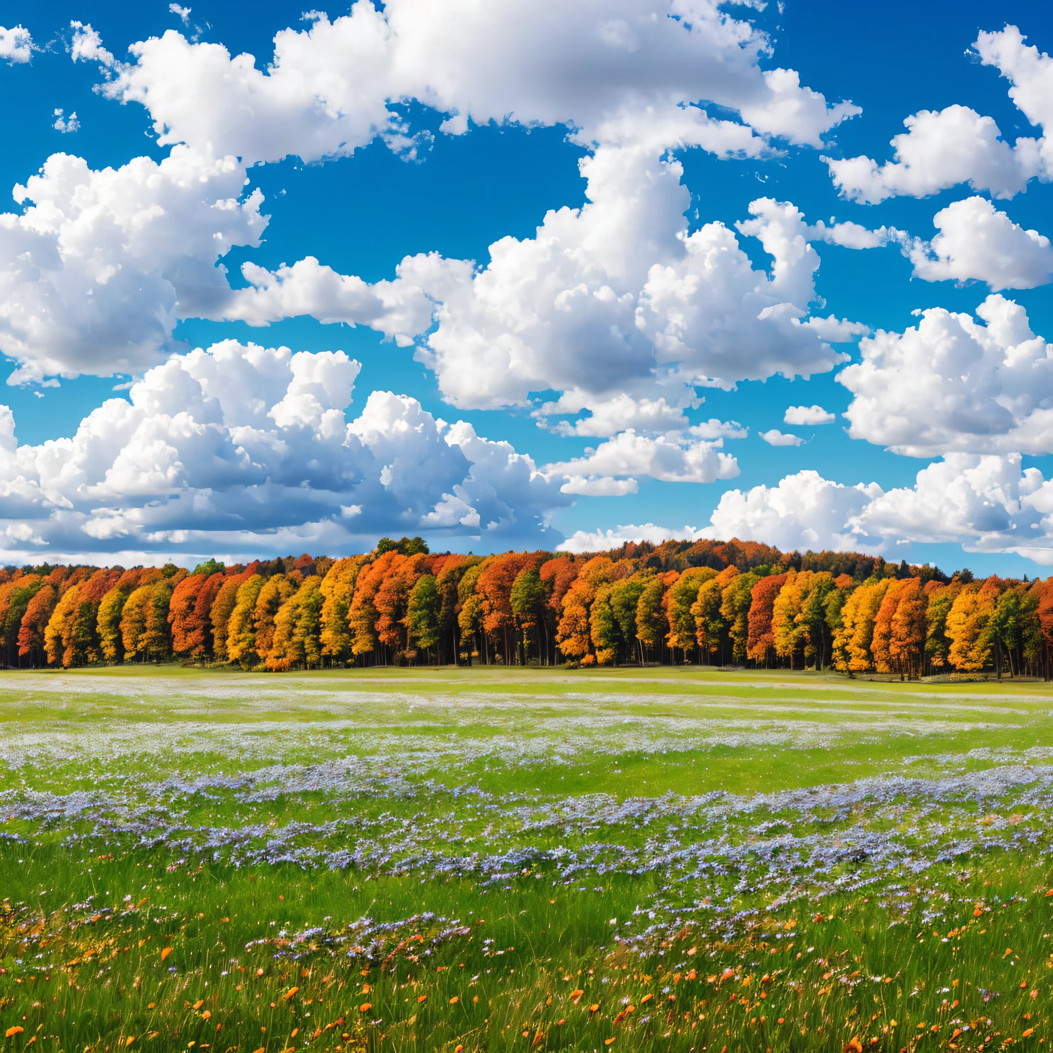 Autumn landscape, meadows, blue sky and white clouds --auto --s2