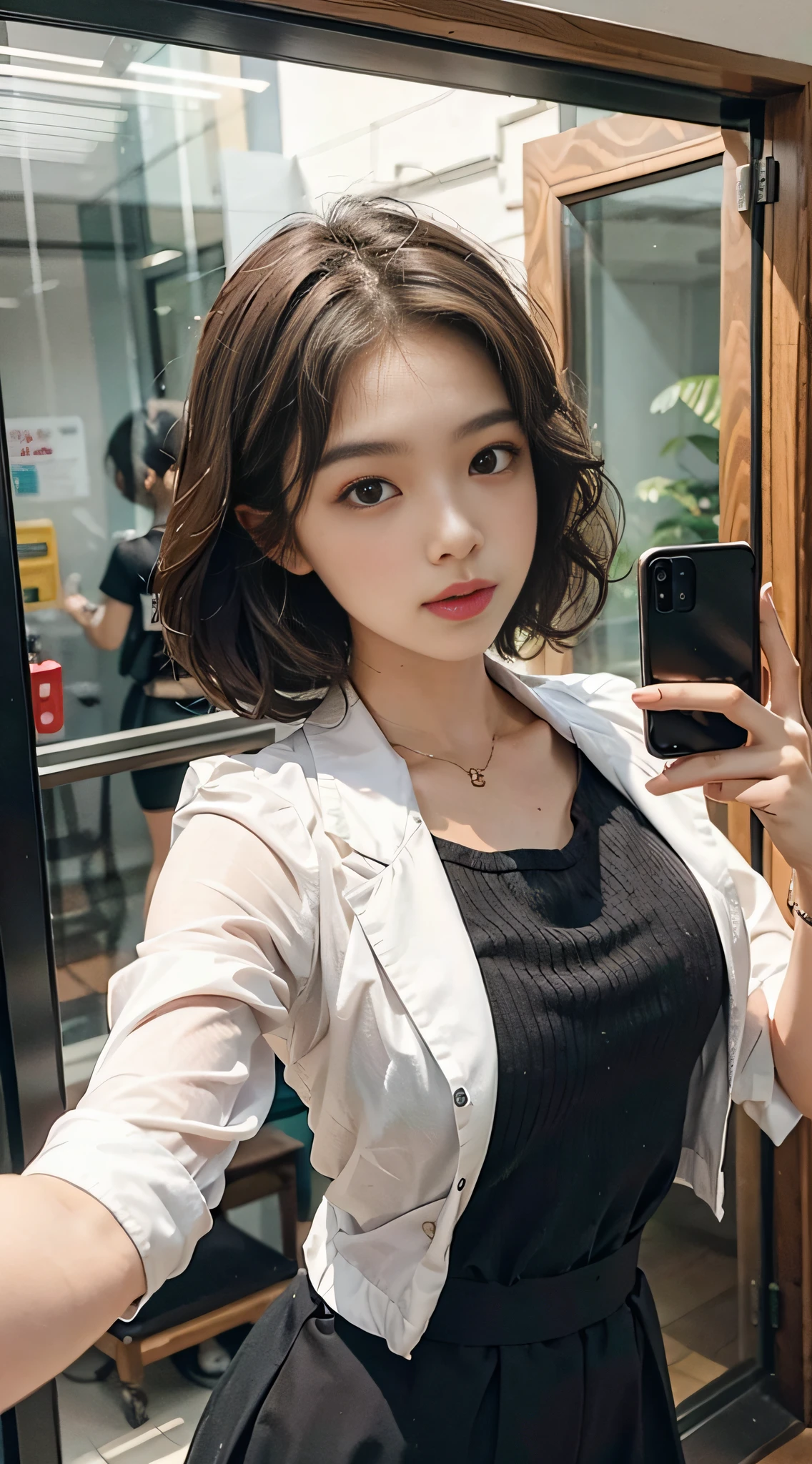 pretty girl, selfie, neat, medium hair
