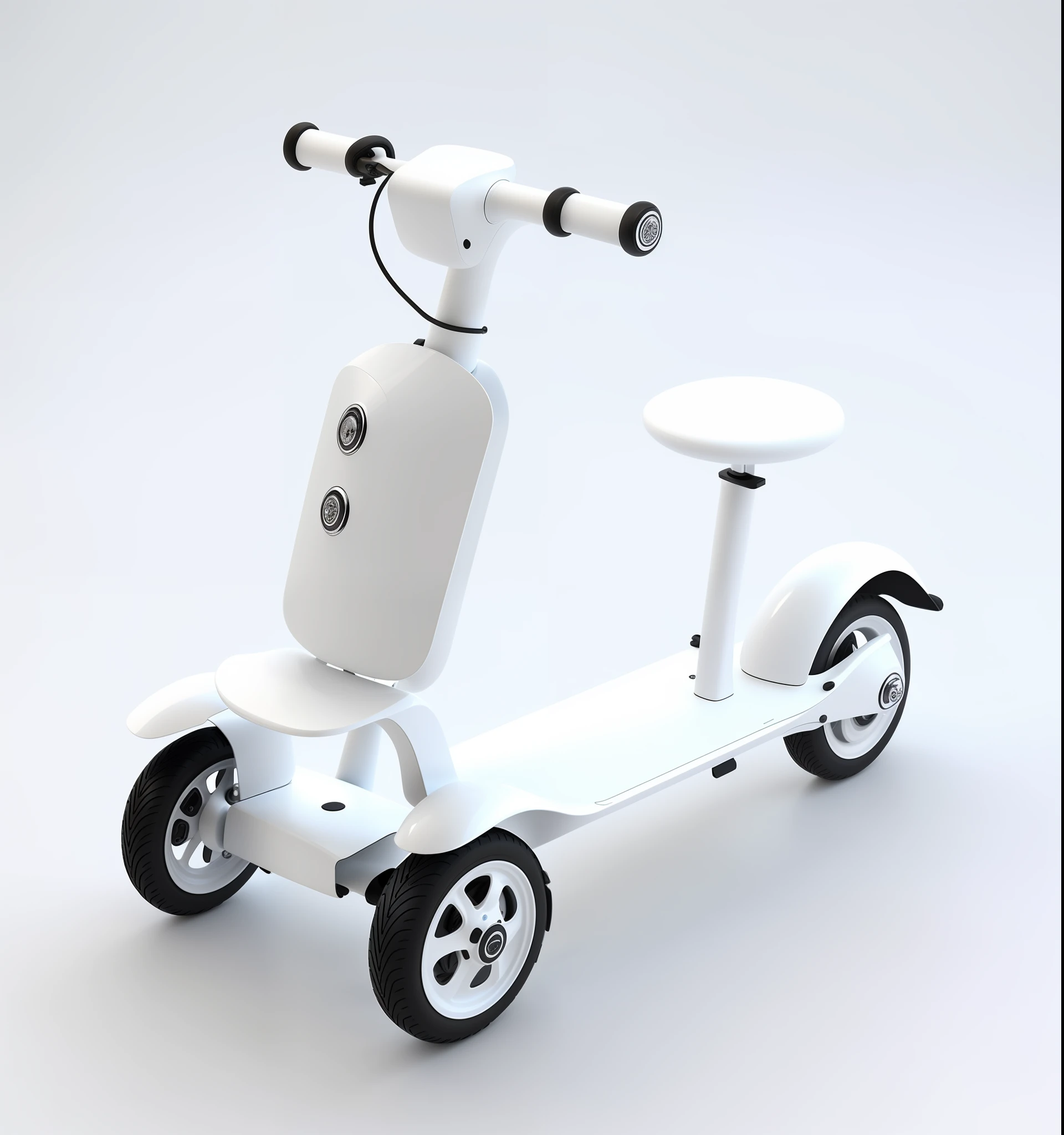 arafed scooter with wheels and a seat on a white surface, product design render, 3 d product render, product design shot, custom scooter, full lenght view. white plastic, 360º, futuristic product design, toy design, product introduction photo, by jeonseok lee, jia, small gadget, promotional render, product render, clean design