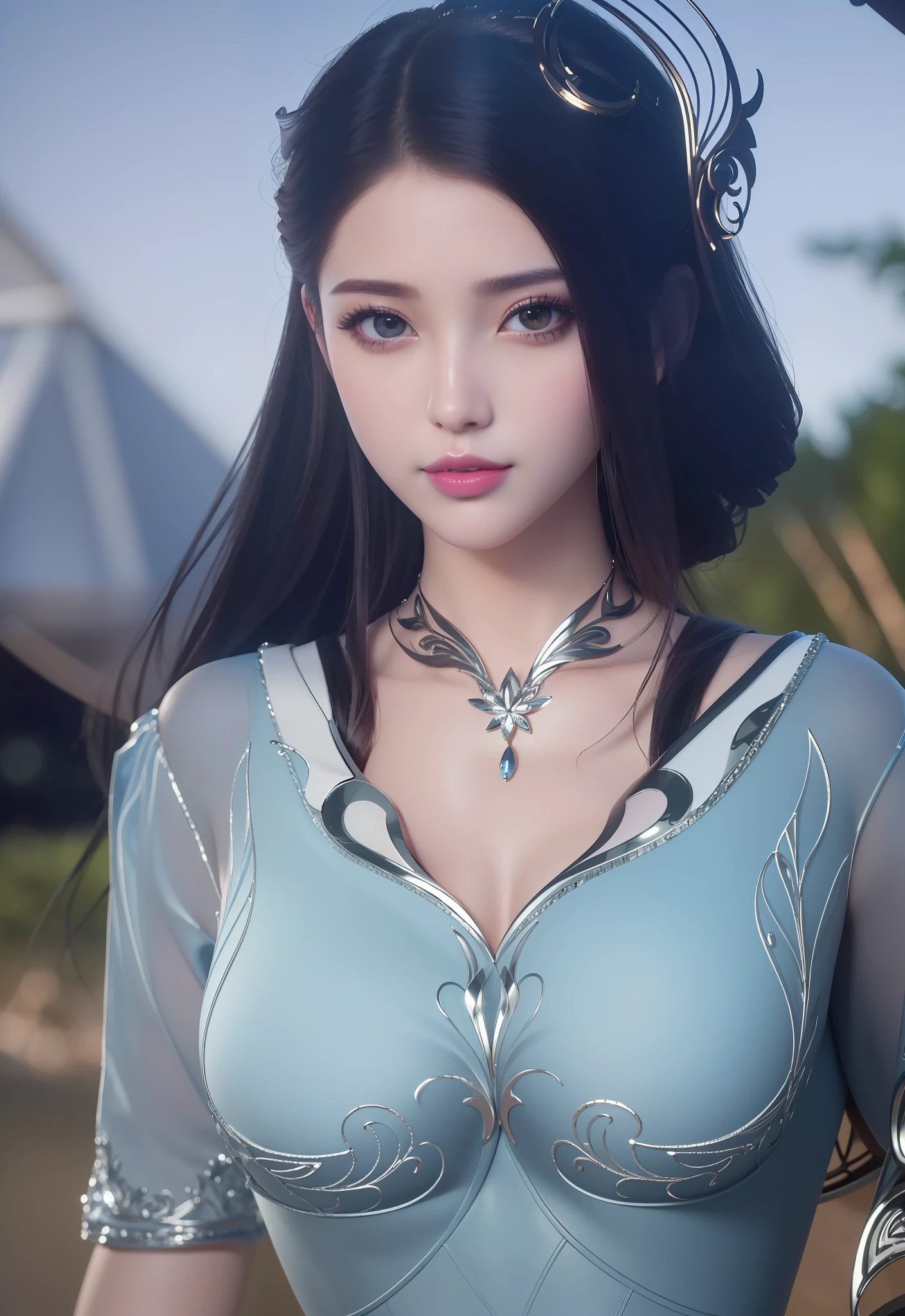(masterpiece, best quality, extremely detailed 8k, ultra hd, ultra-detailed, highly detailed, highly realistic, ultra-realistic, photo realistic), (1girl:1.5), (detailed realistic skin), (realistic big breasts), (pink lipstick), slender abs,