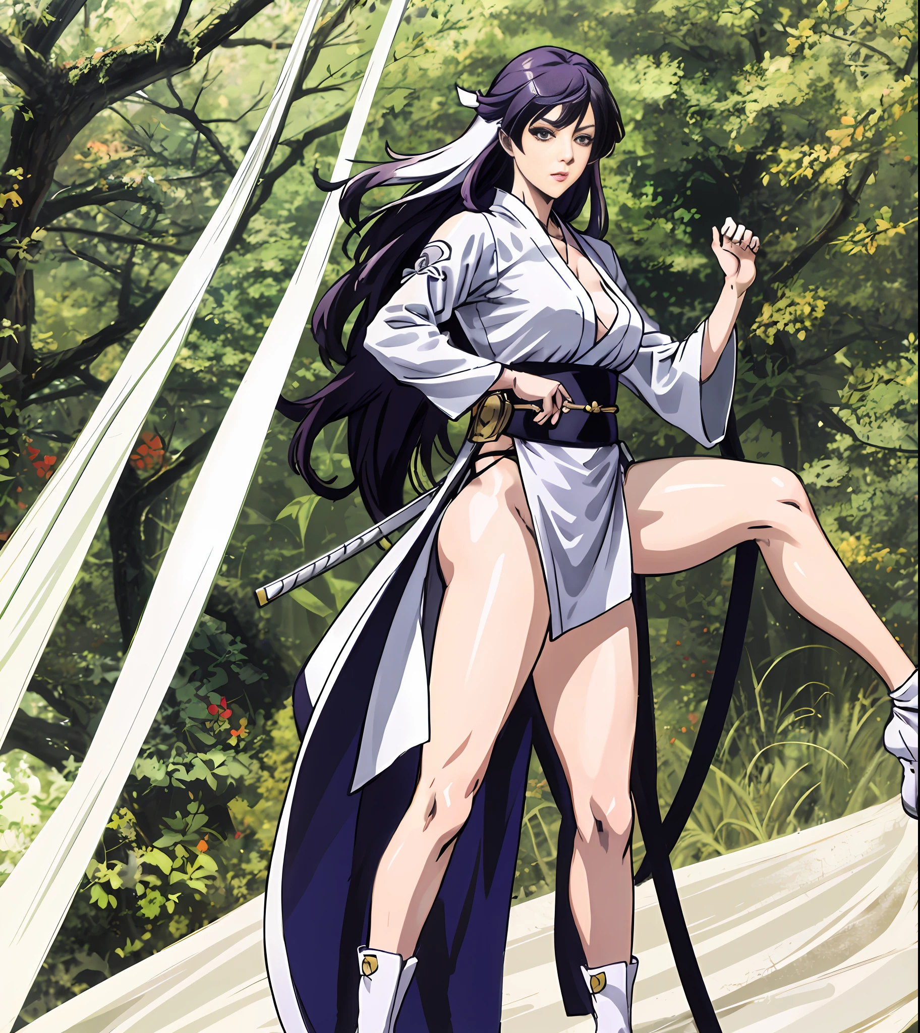Masterpiece, 4k anime, anime painting of a female warrior in white hanfu and robes, full, slender and well-proportioned perfect body, realistic hanfu, wearing boots, combat posture study, full body, dress: bikini and hanfu, female heroine image, martial arts anime style, color sketch, sketch art style, anime art, digital anime, super high resolution, realistic proportions SFW, hands on her body pose! , full body combat pose, gesture drawing, fine sketching, full body portrait, anime painting