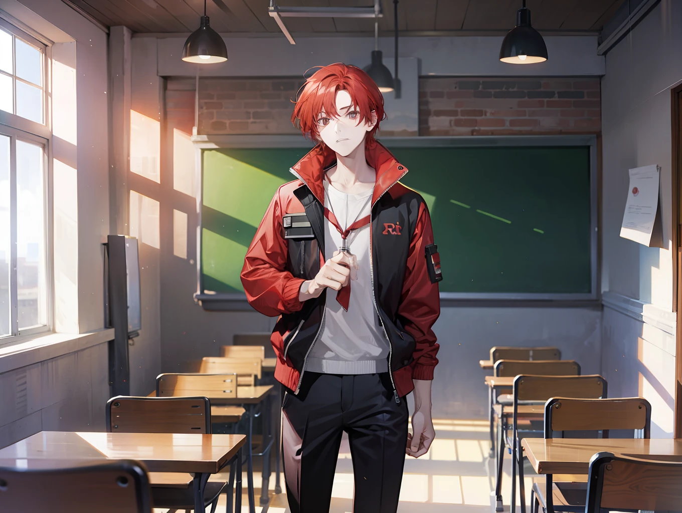 A man with red hair, standing in the classroom