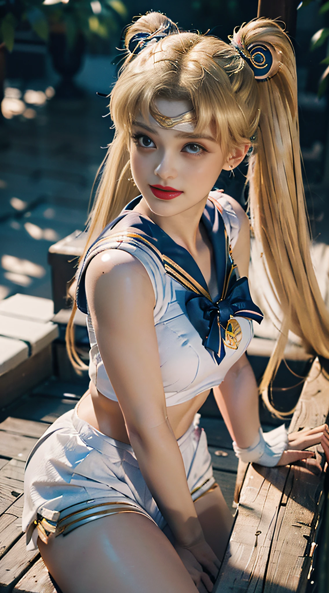 Best Quality, Masterpiece, Ultra High Resolution, (Realisticity: 4), Original Photo, 16K, 1girl, Bare Shoulder, ((Sailor Moon Sailor Moon Sailor Moon: 2)), Flowers, Smile, Blonde hair, twin tail,
charming eyes